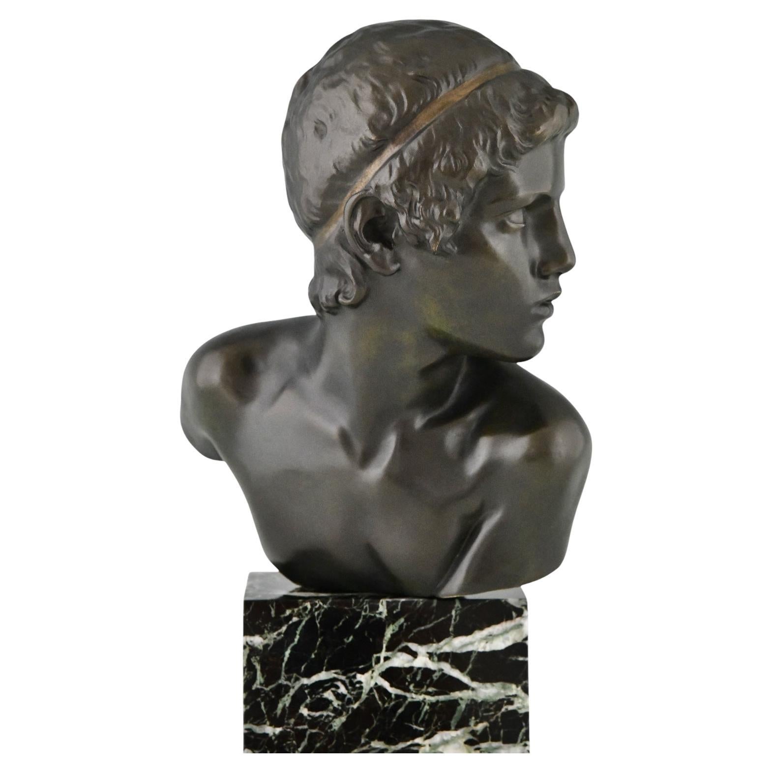Art Deco Bronze Sculpture Bust Young Boy Achilles by Constant Roux, 1920