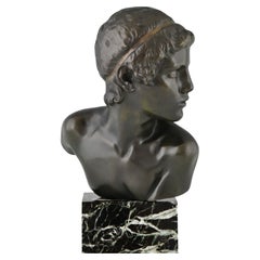 Escultura Art Déco de bronce Busto Joven Aquiles de Constant Roux, 1920