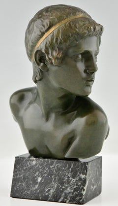 Art Deco Bronze Sculpture Bust Young Boy Achilles by Constant Roux, France, 1920