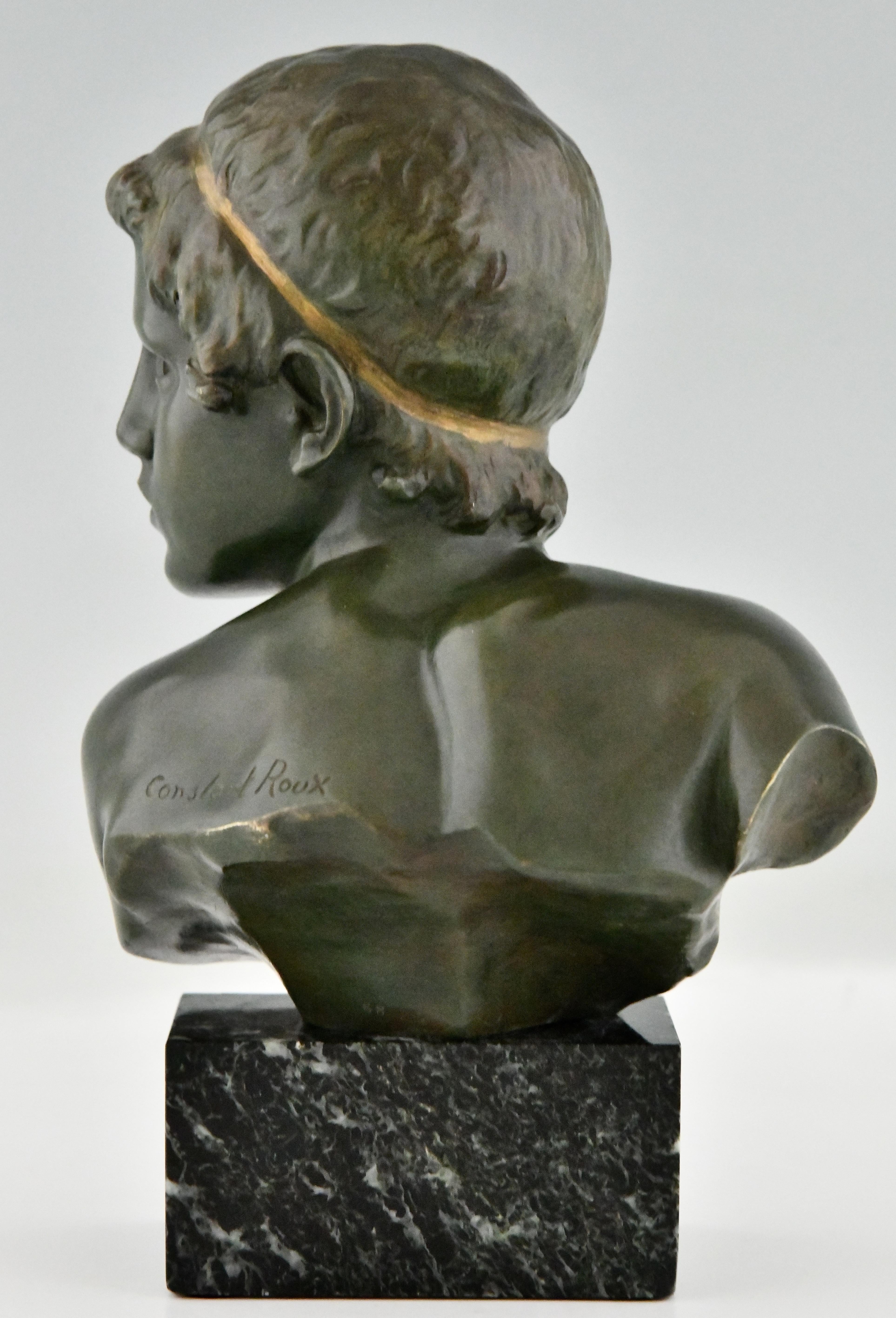 Art Deco Bronze Sculpture Bust Young Boy Achilles by Constant Roux, France, 1920 In Good Condition In Antwerp, BE
