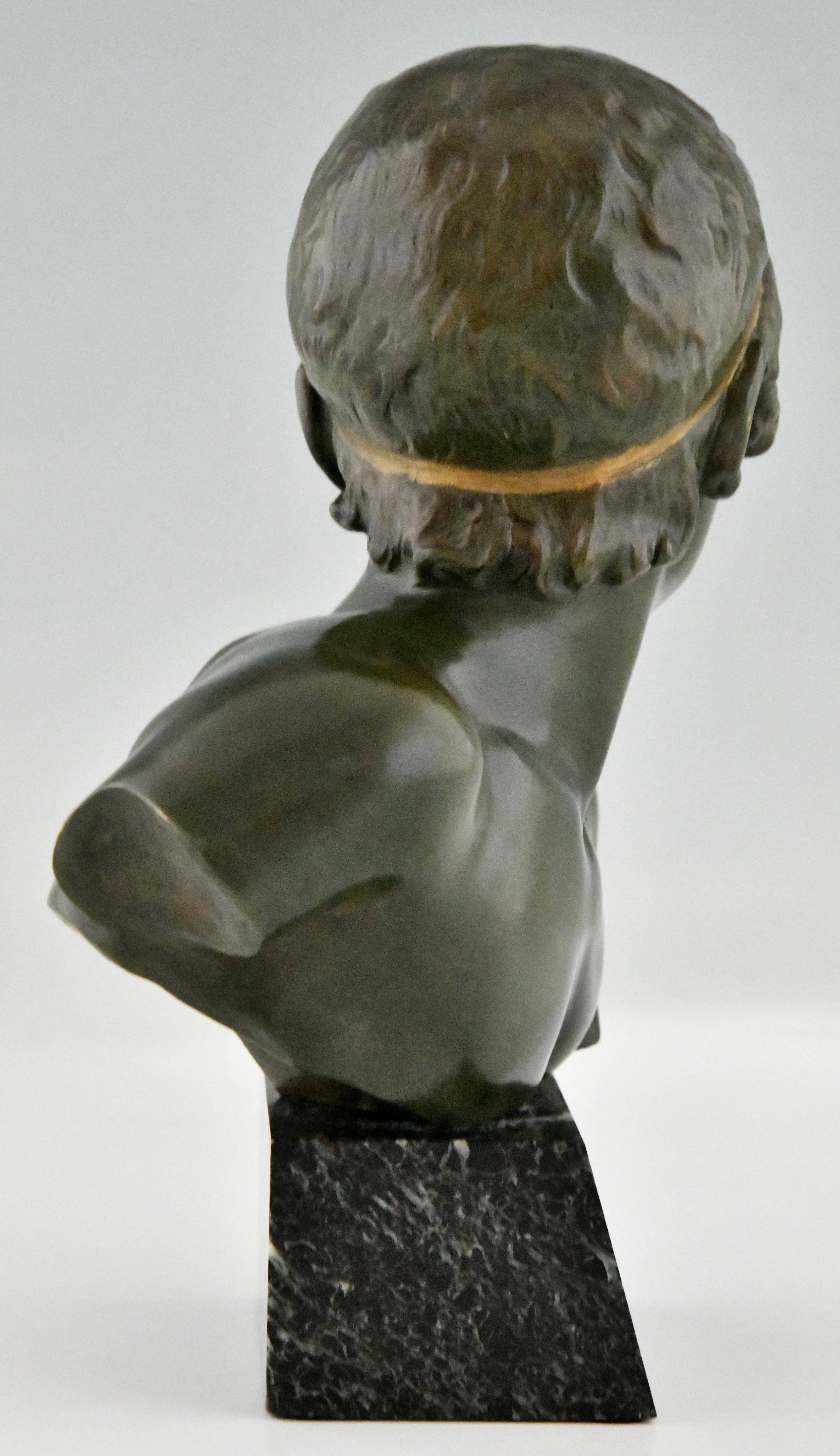 Early 20th Century Art Deco Bronze Sculpture Bust Young Boy Achilles by Constant Roux, France, 1920