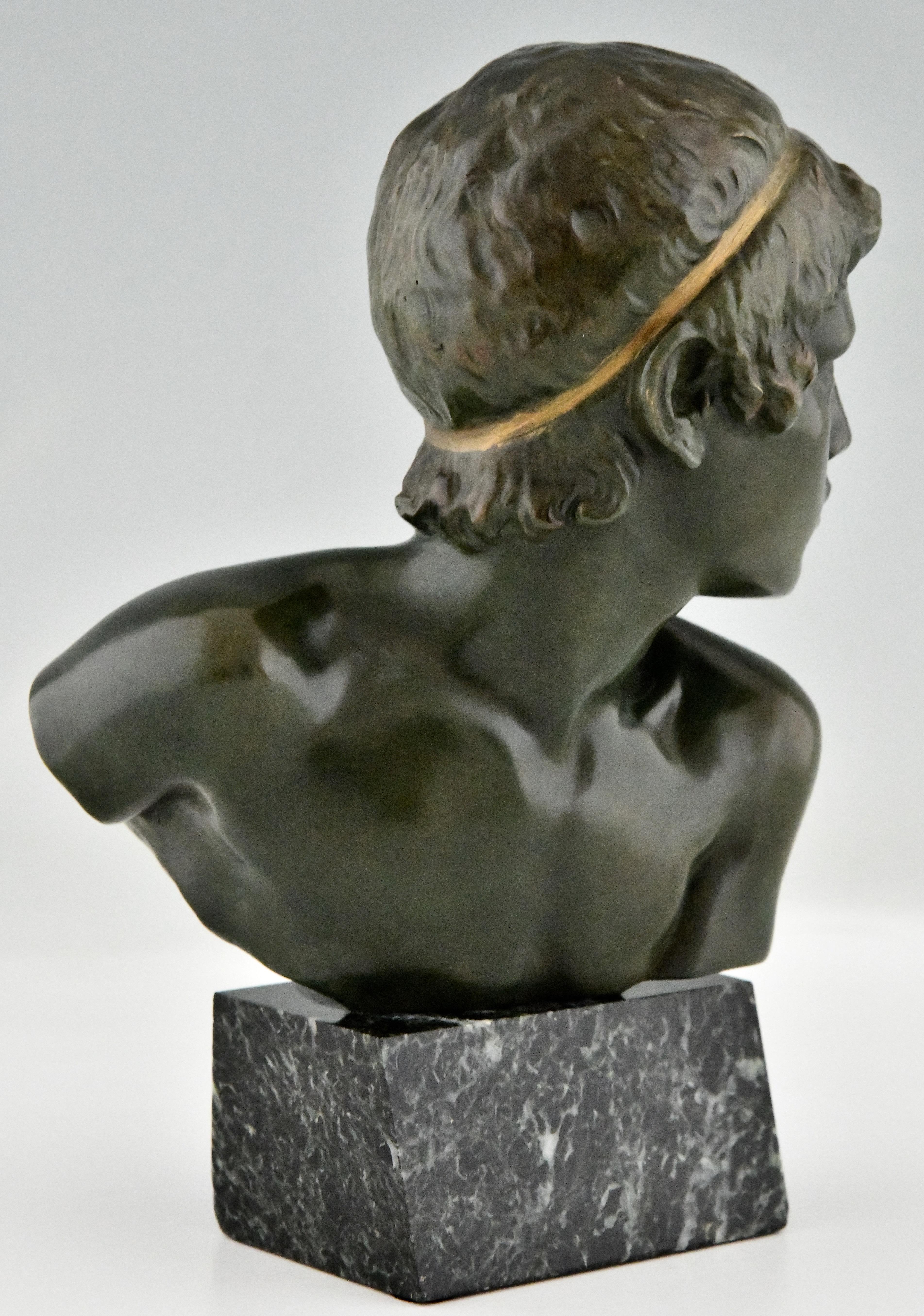 Art Deco Bronze Sculpture Bust Young Boy Achilles by Constant Roux, France, 1920 1