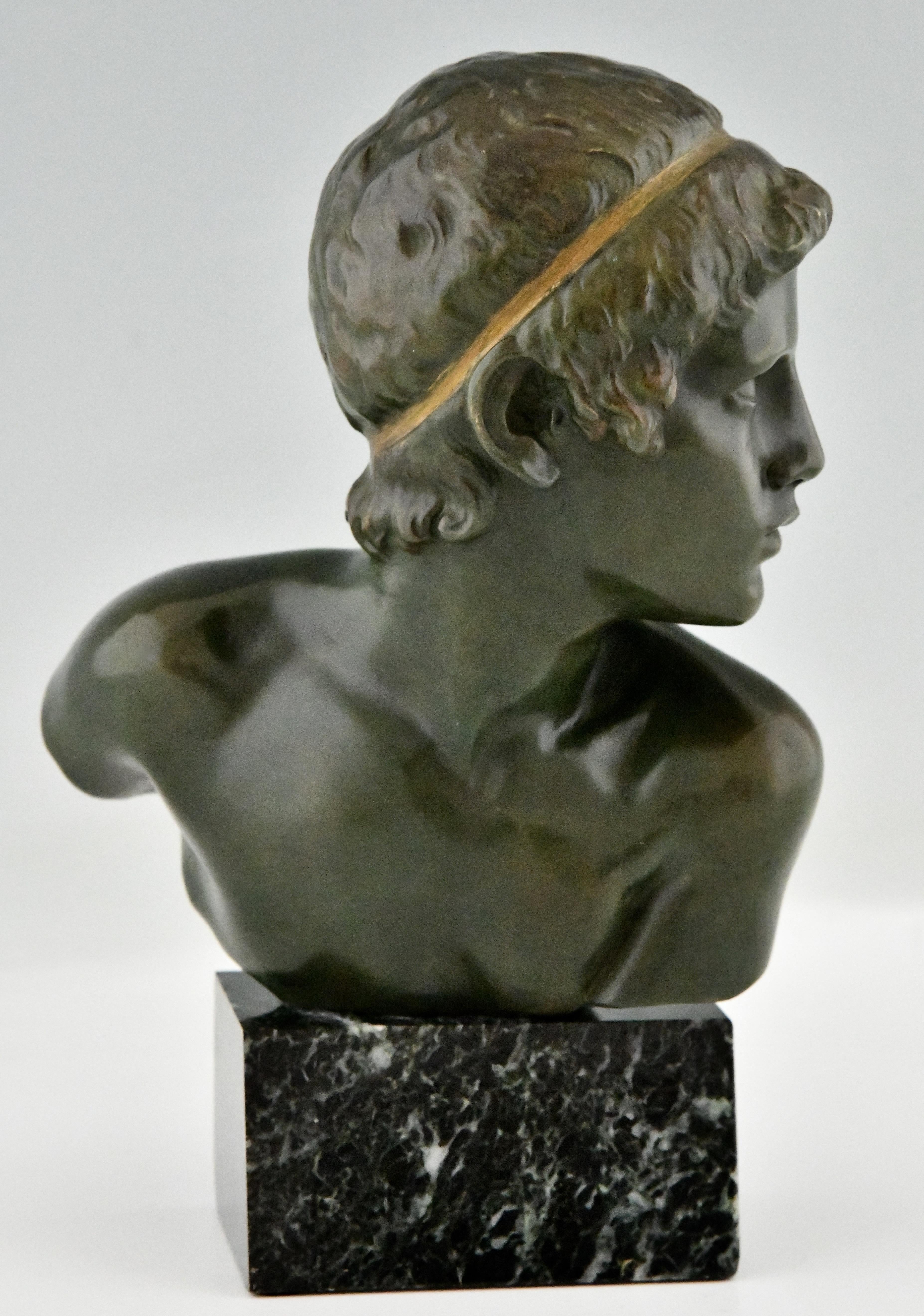 Art Deco Bronze Sculpture Bust Young Boy Achilles by Constant Roux, France, 1920 2