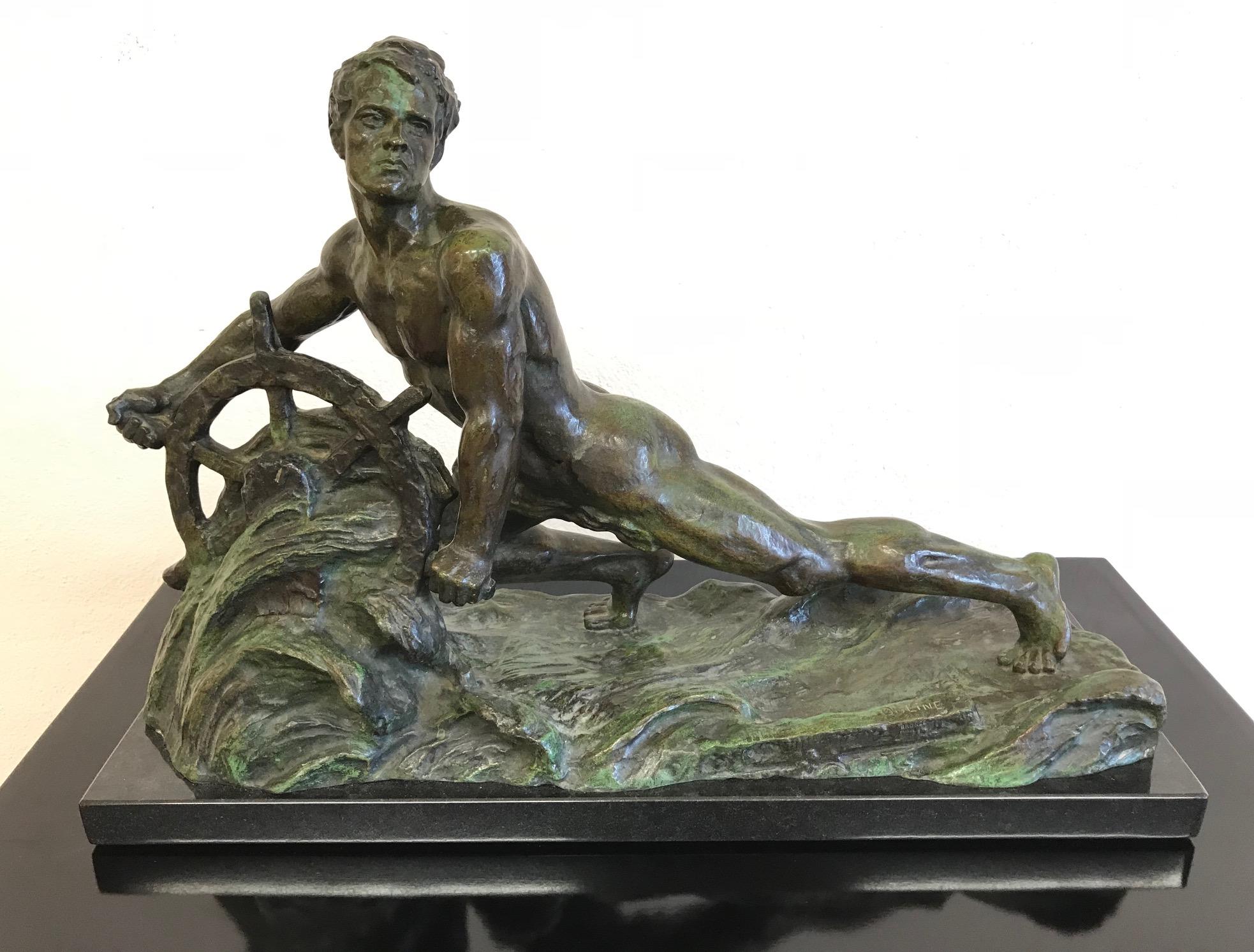 Art Deco bronze sculpture with green patina by Alexandre Ouline,
Belgian sculptor who developed his activity in France between 1918 and 1940.