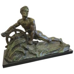 Bronzeskulptur im Art déco-Stil von Alexandre Ouline, Frankreich