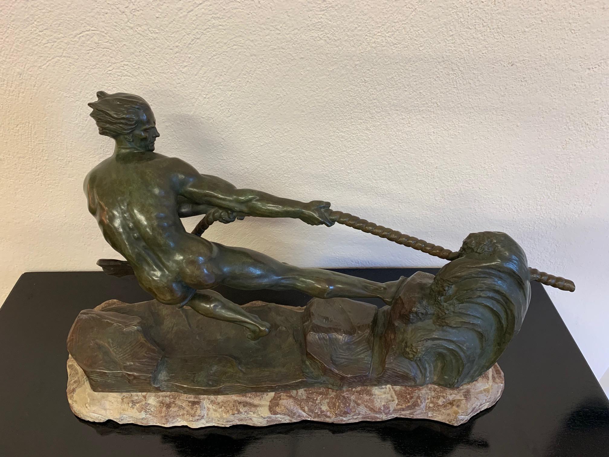 Art Deco Bronze Sculpture by Alexandre Ouline, France, 1930s In Good Condition In Meda, MB