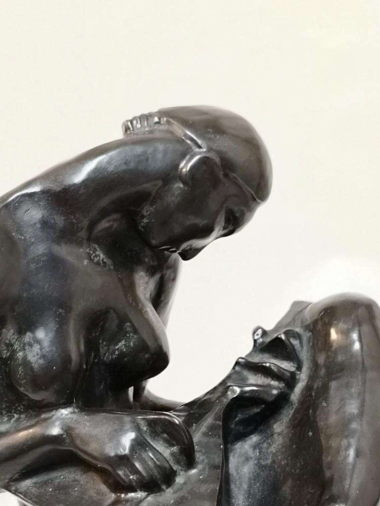 Wonderful Art Deco sculpture was made by Gallas Nándor. This patinated bronze piece depicts a woman with a mandolin.
This vintage item is in its original state. It has no defects and no restorations.
Signed by the artist.

  