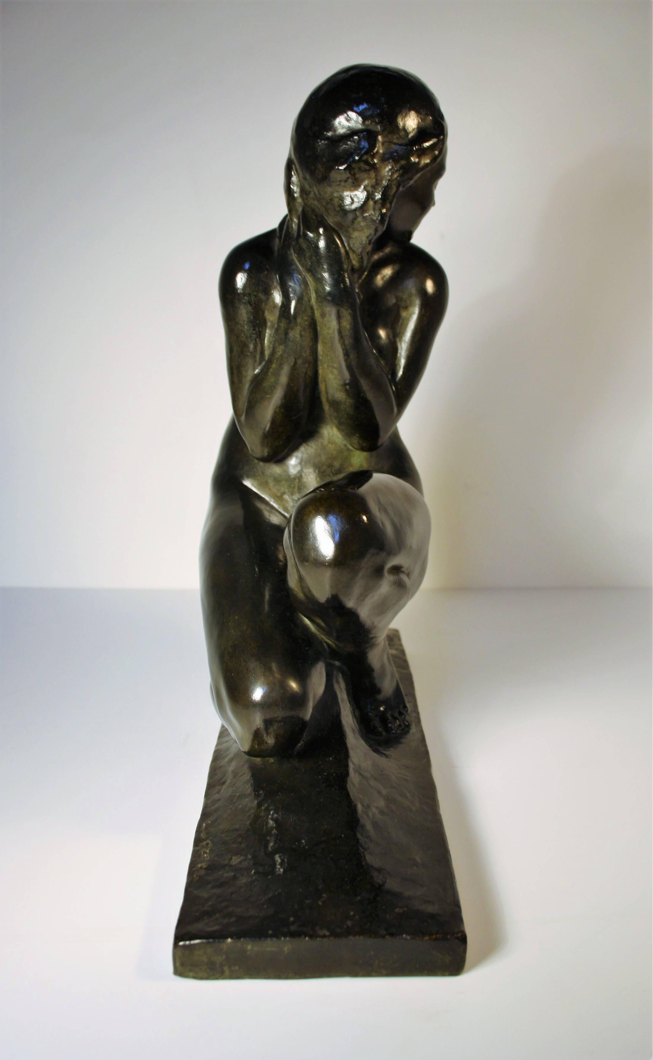 Patinated Art Deco Bronze Sculpture by Jean Ortis, 1930