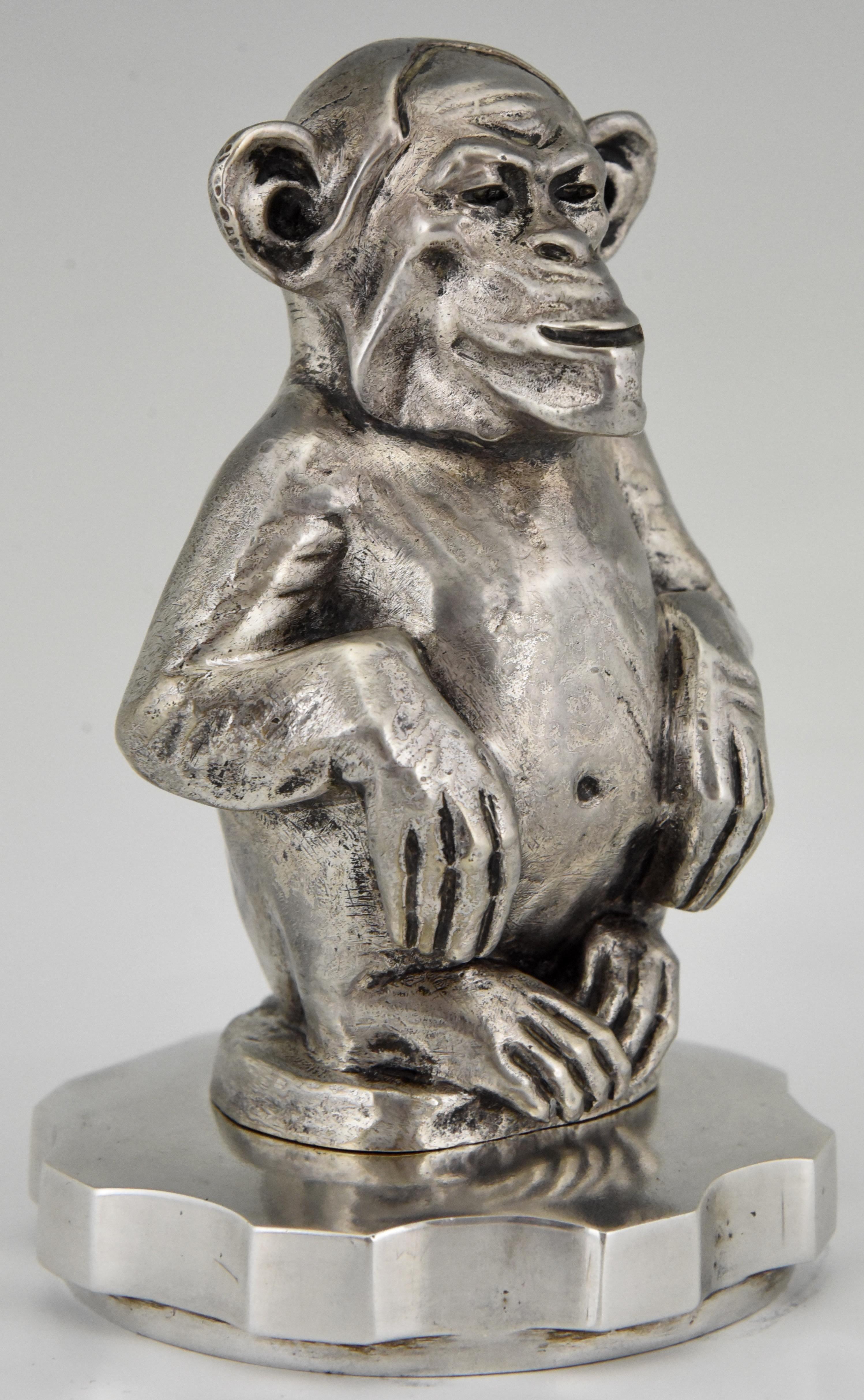 Early 20th Century Art Deco Bronze Sculpture Car Mascot Monkey Chimpanzee Maurice Guiraud-Rivière