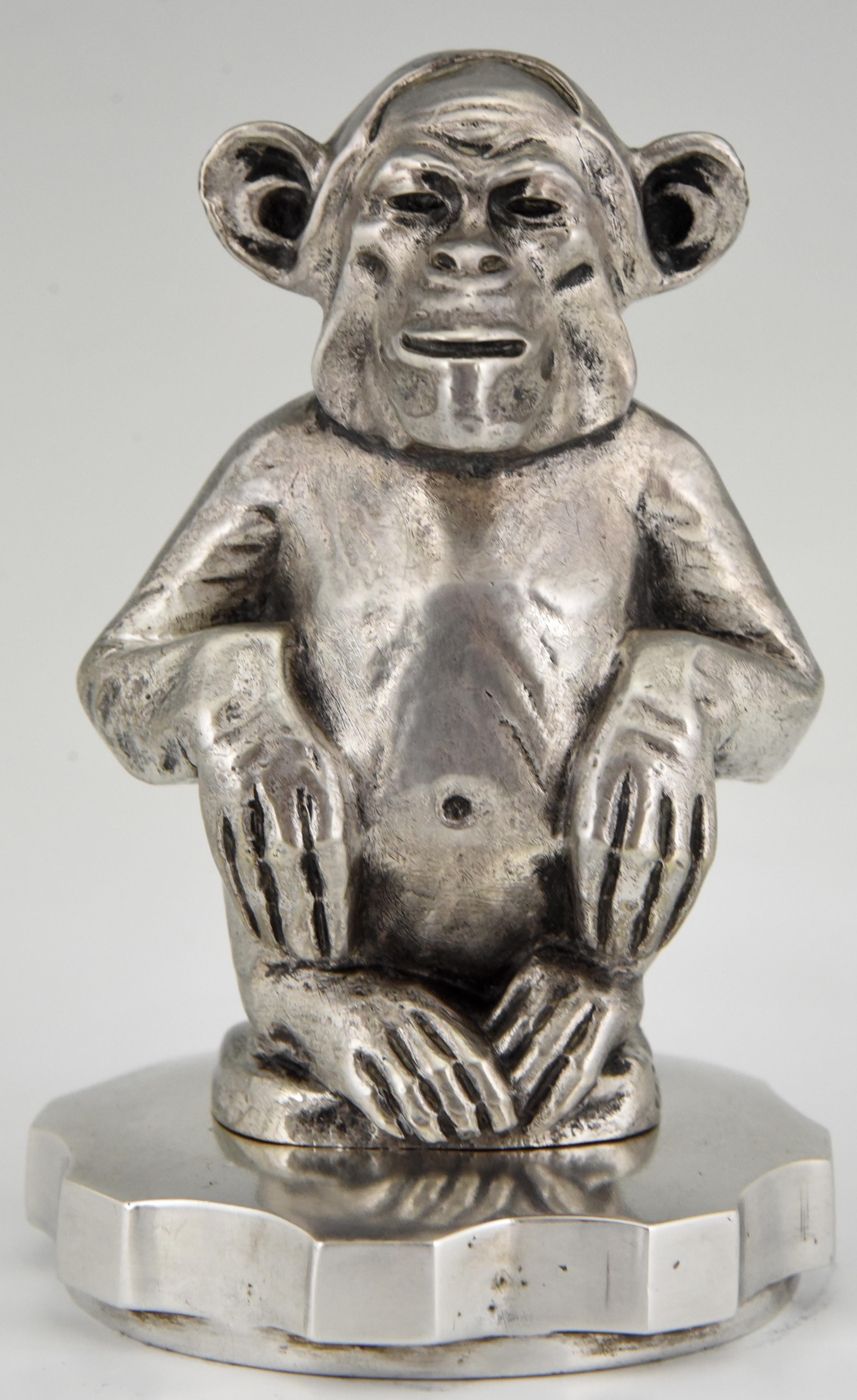Art Deco Bronze Sculpture Car Mascot Monkey Chimpanzee Maurice Guiraud-Rivière 1