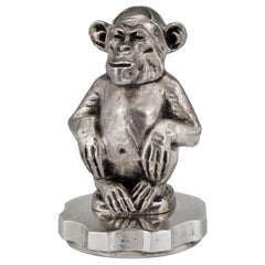 Art Deco Bronze Sculpture Car Mascot Monkey Chimpanzee Maurice Guiraud-Rivière