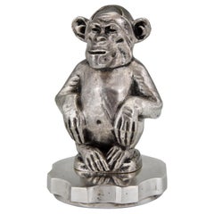 Antique Art Deco Bronze Sculpture Car Mascot Monkey Chimpanzee Maurice Guiraud-Rivière