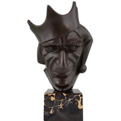 Art Deco Bronze Sculpture Court Jester with Crown by Roland Paris, 1920