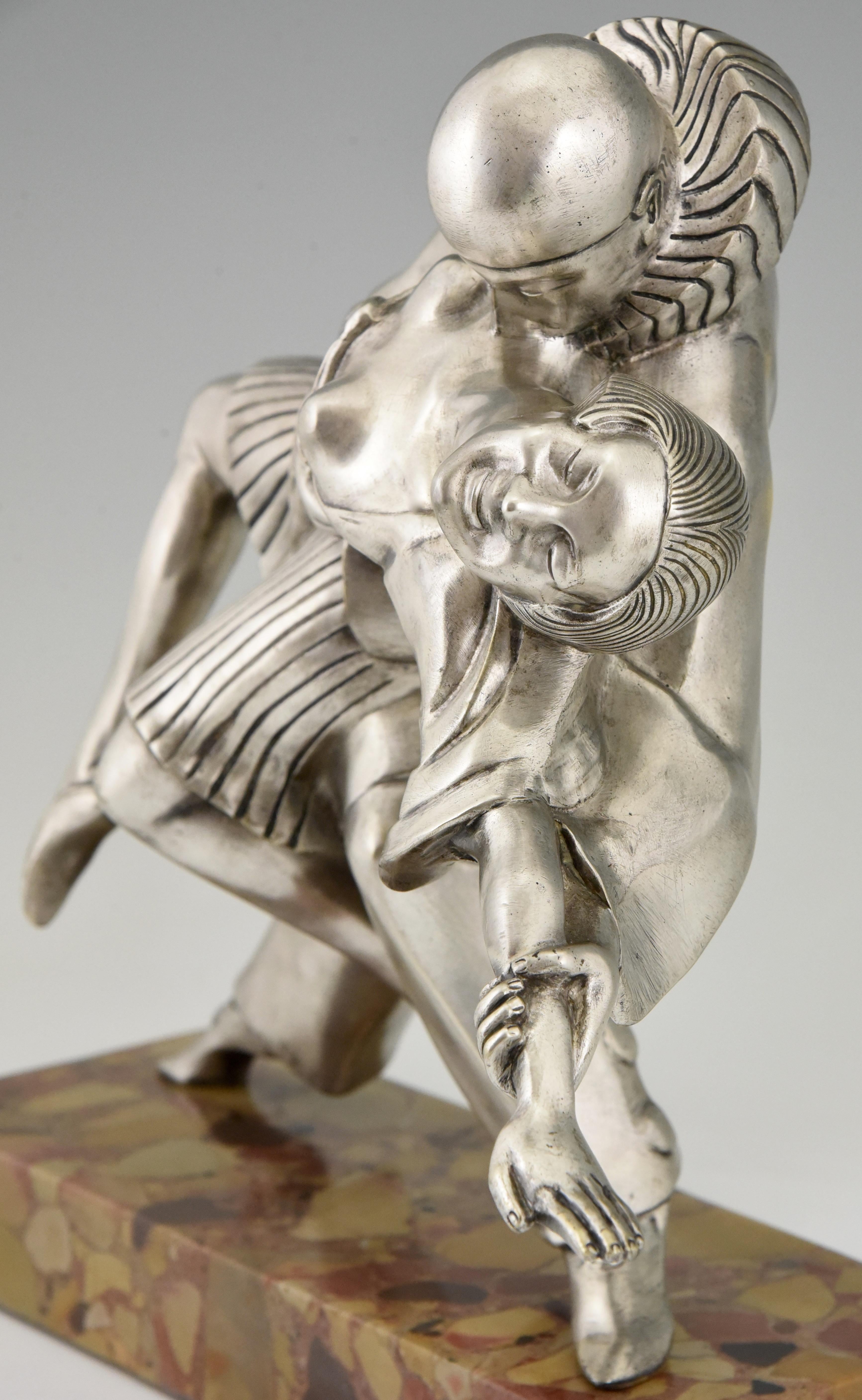 Art Deco Bronze Sculpture Cubist Dancers Pierrot and Colombine Thomas Cartier 4