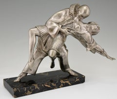 Art Deco Bronze Sculpture Cubist Dancers Pierrot and Colombine Thomas Cartier