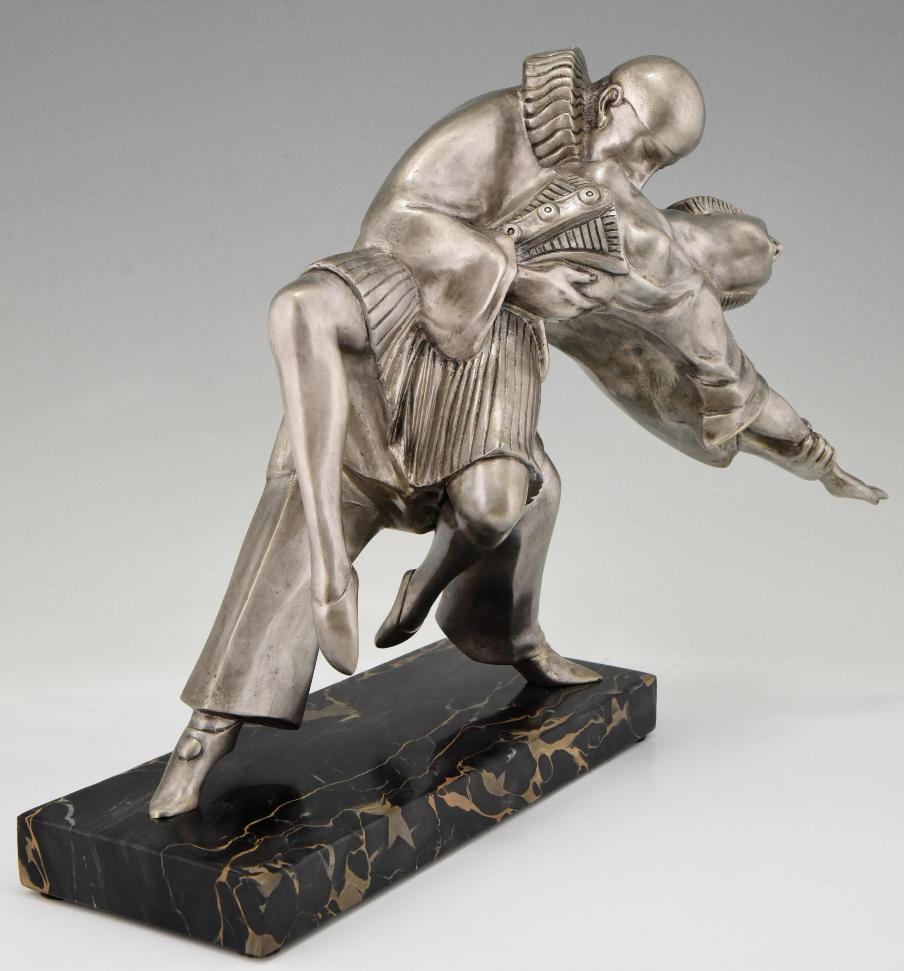 French Art Deco Bronze Sculpture Cubist Dancers Pierrot and Colombine Thomas Cartier