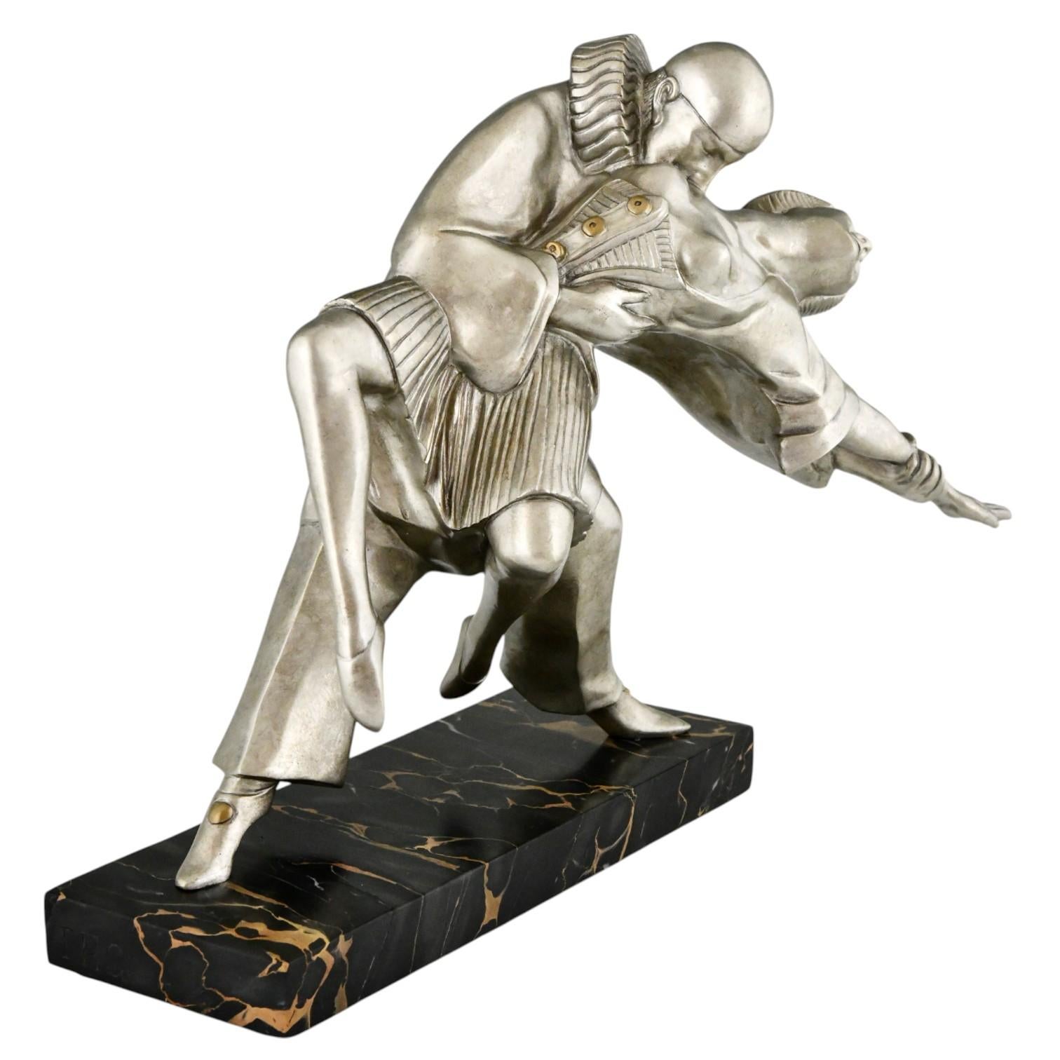 Art Déco Art Deco Bronze Sculpture Cubist Dancers Pierrot and Colombine Thomas Cartier in vendita