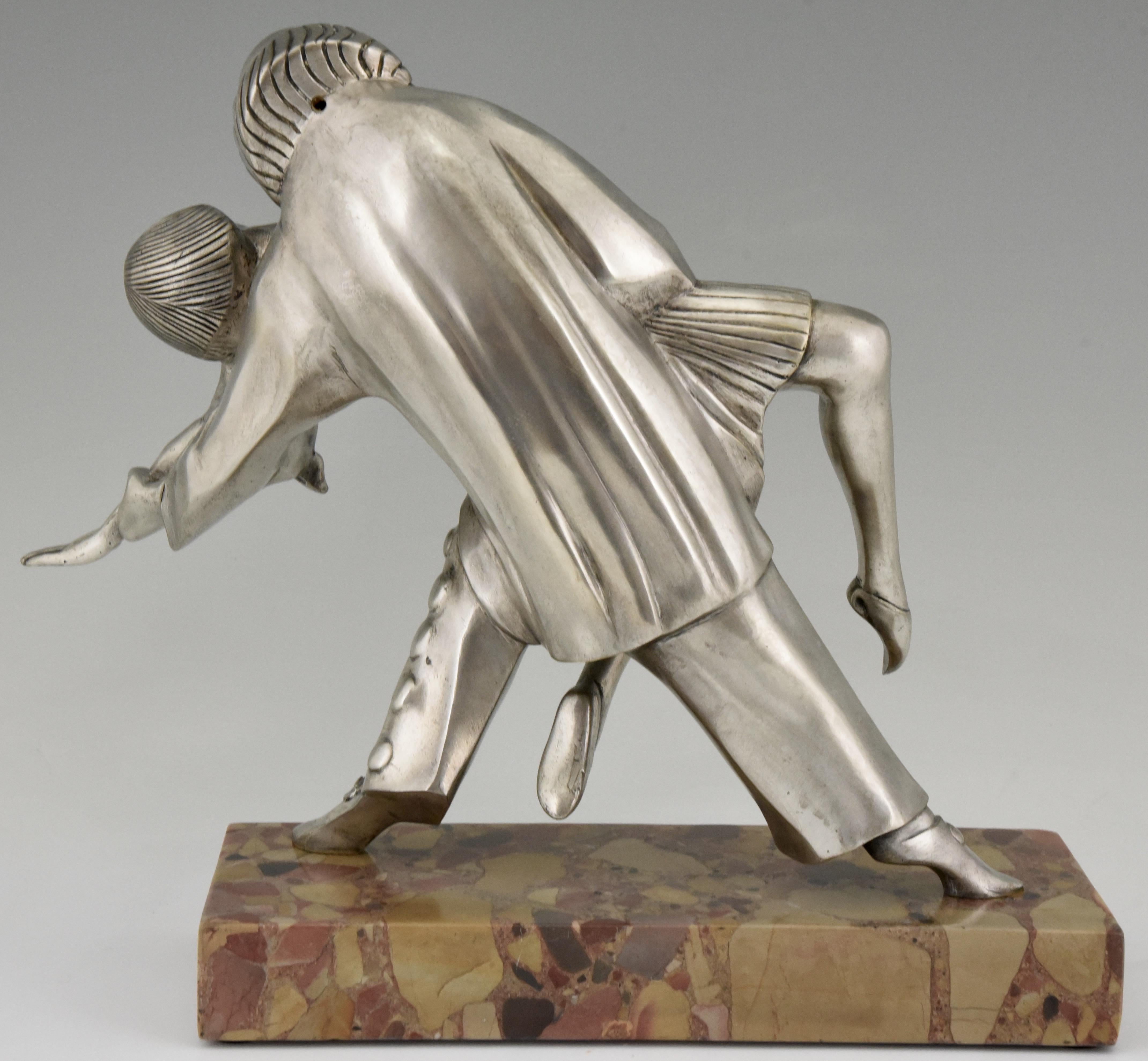 Art Deco Bronze Sculpture Cubist Dancers Pierrot and Colombine Thomas Cartier In Good Condition In Antwerp, BE