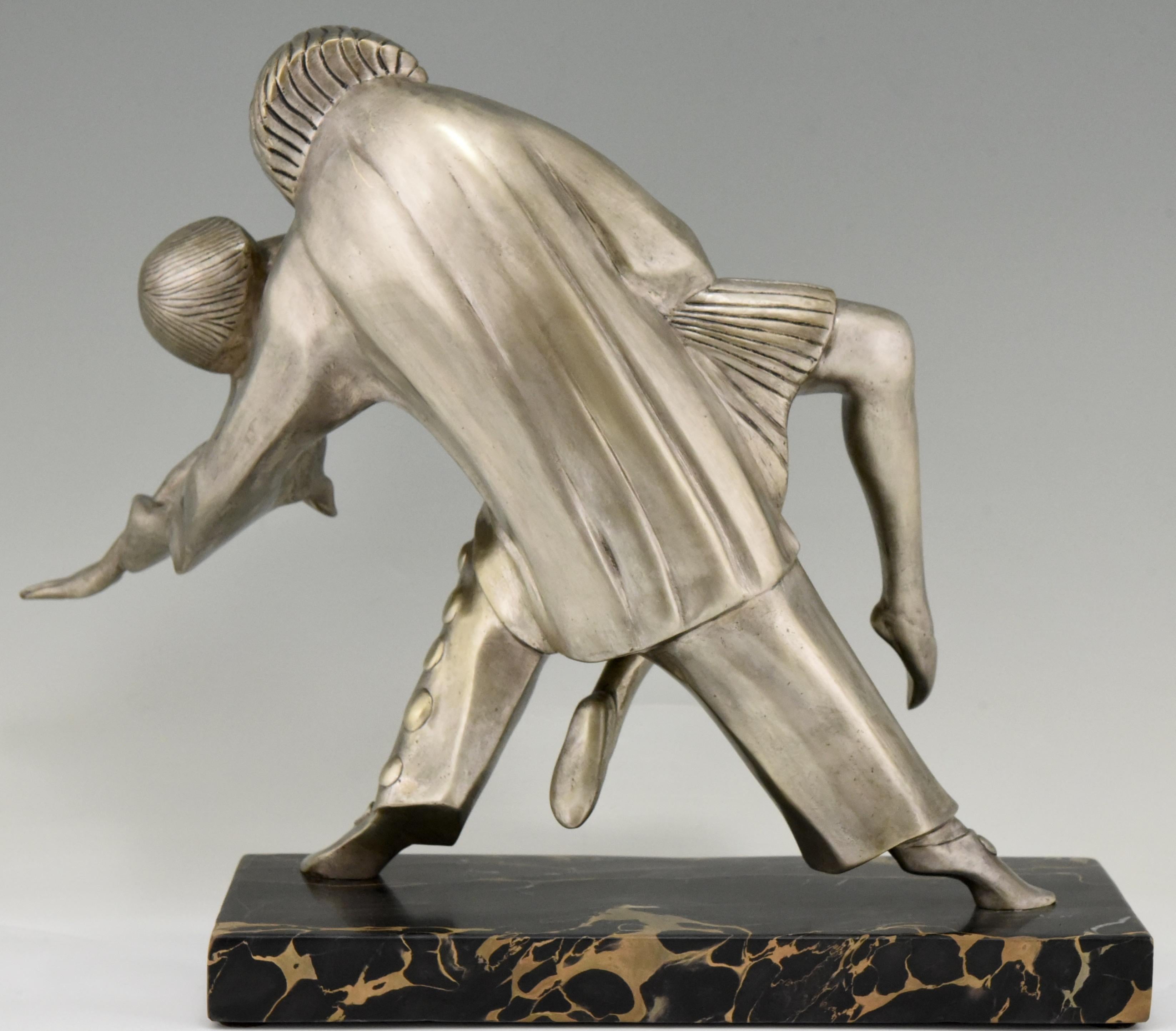 20th Century Art Deco Bronze Sculpture Cubist Dancers Pierrot and Colombine Thomas Cartier