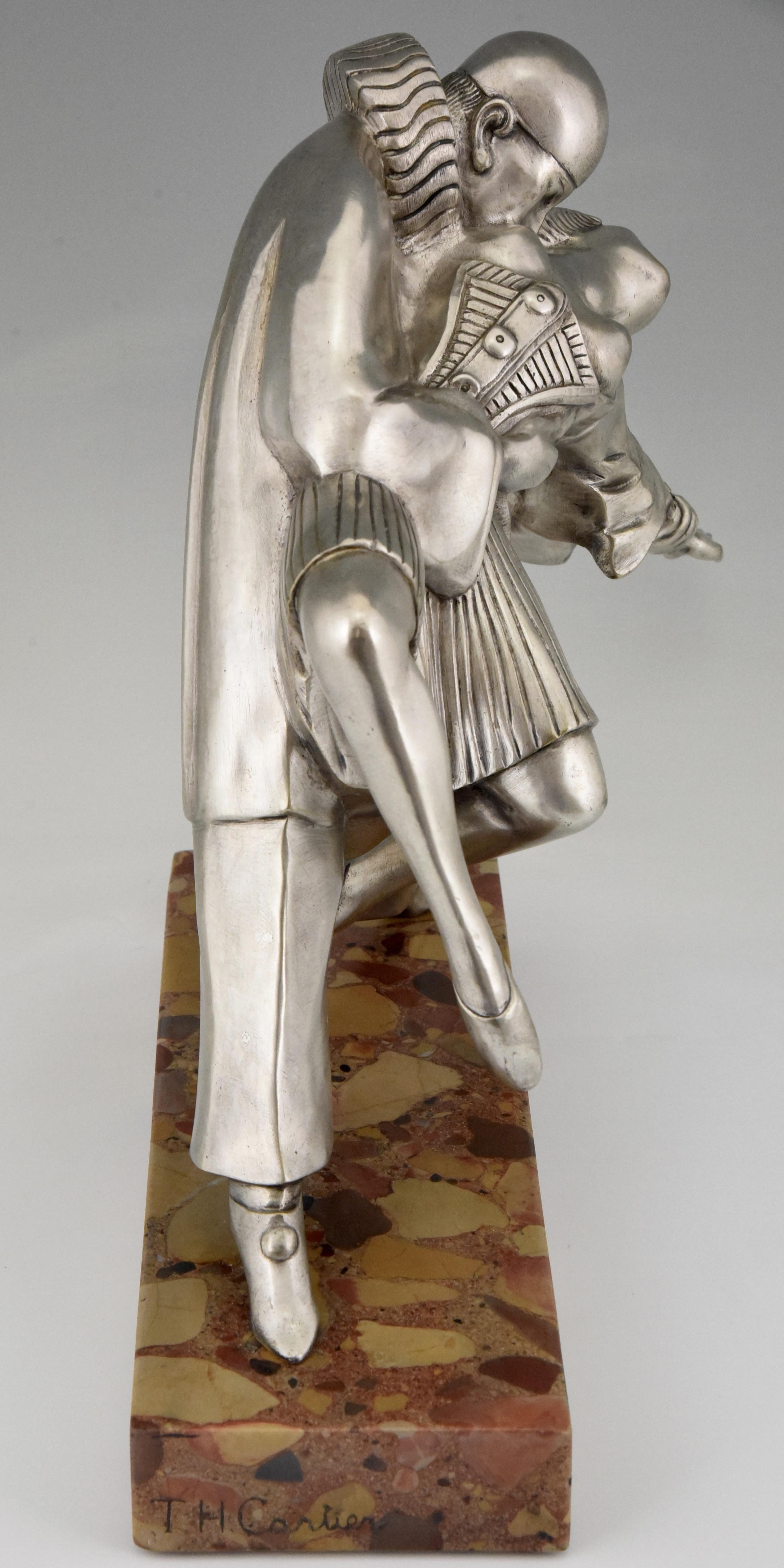 Mid-20th Century Art Deco Bronze Sculpture Cubist Dancers Pierrot and Colombine Thomas Cartier