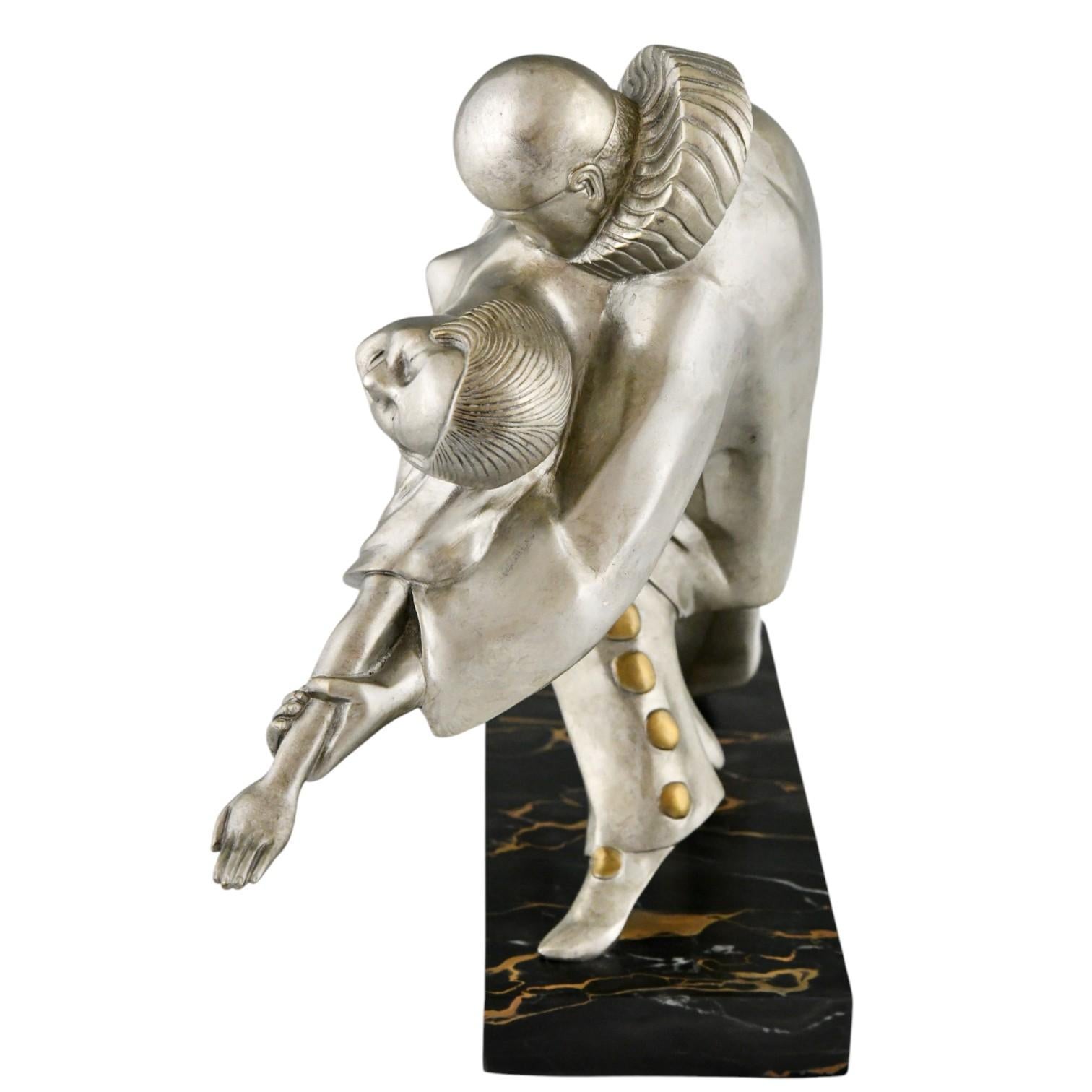Art Deco Bronze Sculpture Cubist Dancers Pierrot and Colombine Thomas Cartier In condizioni buone in vendita a Antwerp, BE
