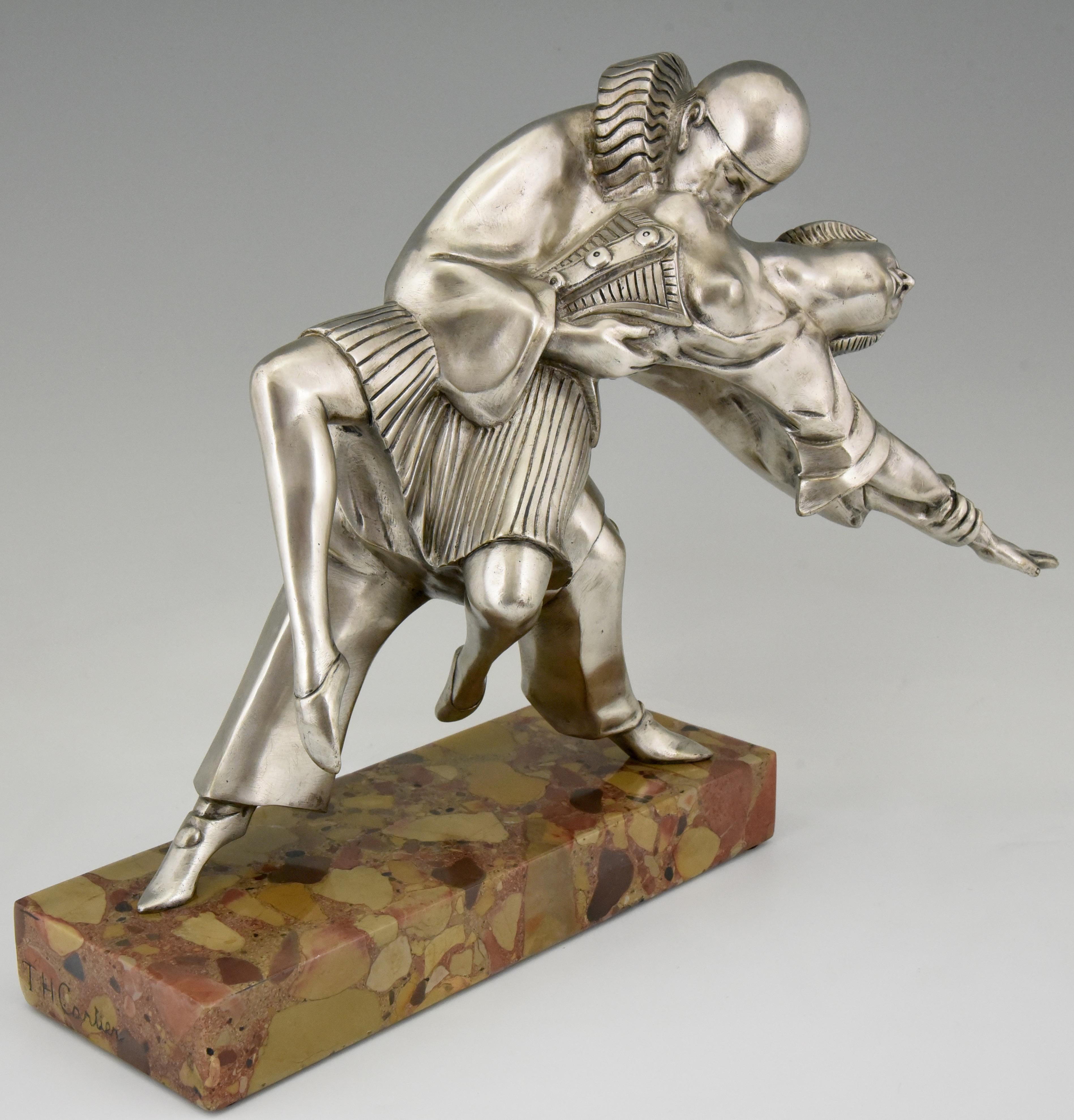 Art Deco Bronze Sculpture Cubist Dancers Pierrot and Colombine Thomas Cartier 1