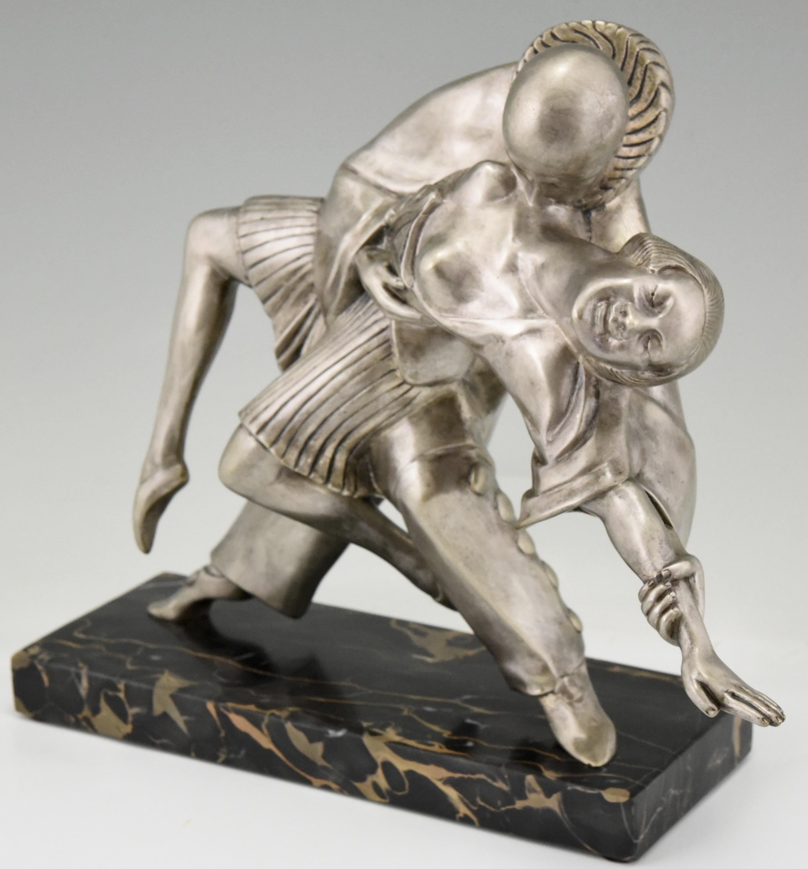Art Deco Bronze Sculpture Cubist Dancers Pierrot and Colombine Thomas Cartier 2