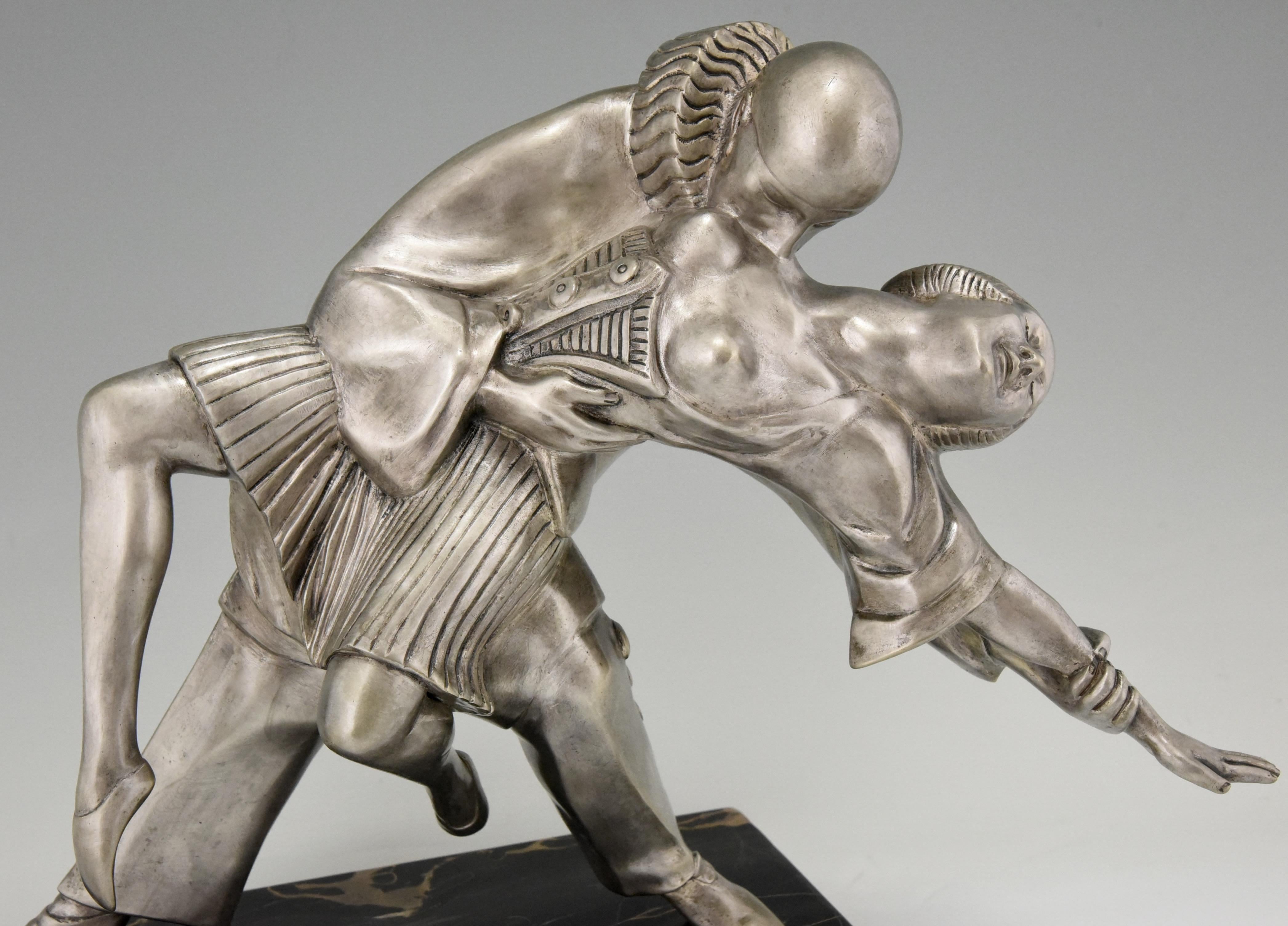 Art Deco Bronze Sculpture Cubist Dancers Pierrot and Colombine Thomas Cartier 3