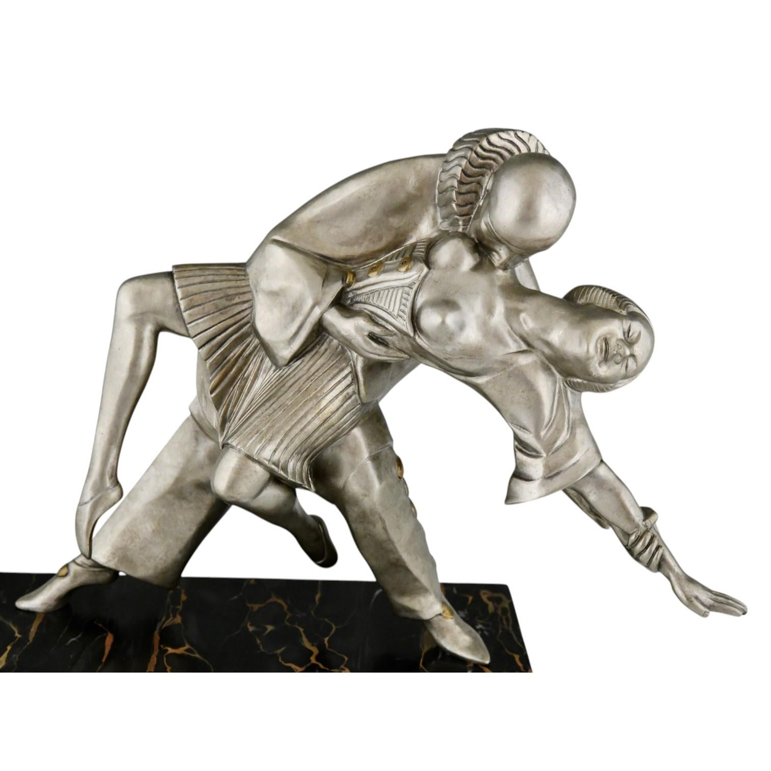 Bronzo Art Deco Bronze Sculpture Cubist Dancers Pierrot and Colombine Thomas Cartier in vendita