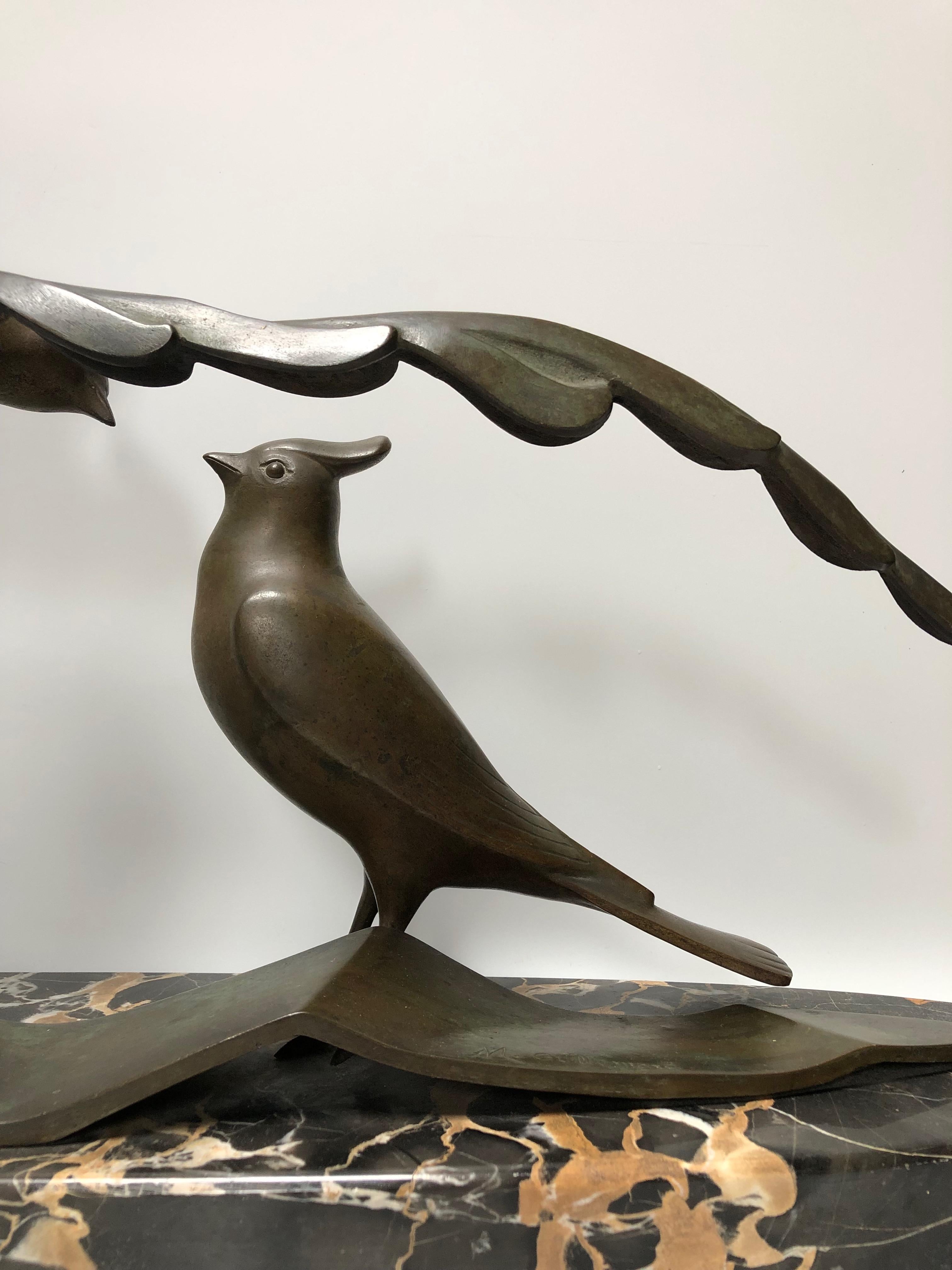 Art Deco Bronze Sculpture Cuckoo Tits Signed M. Guillemard For Sale 5