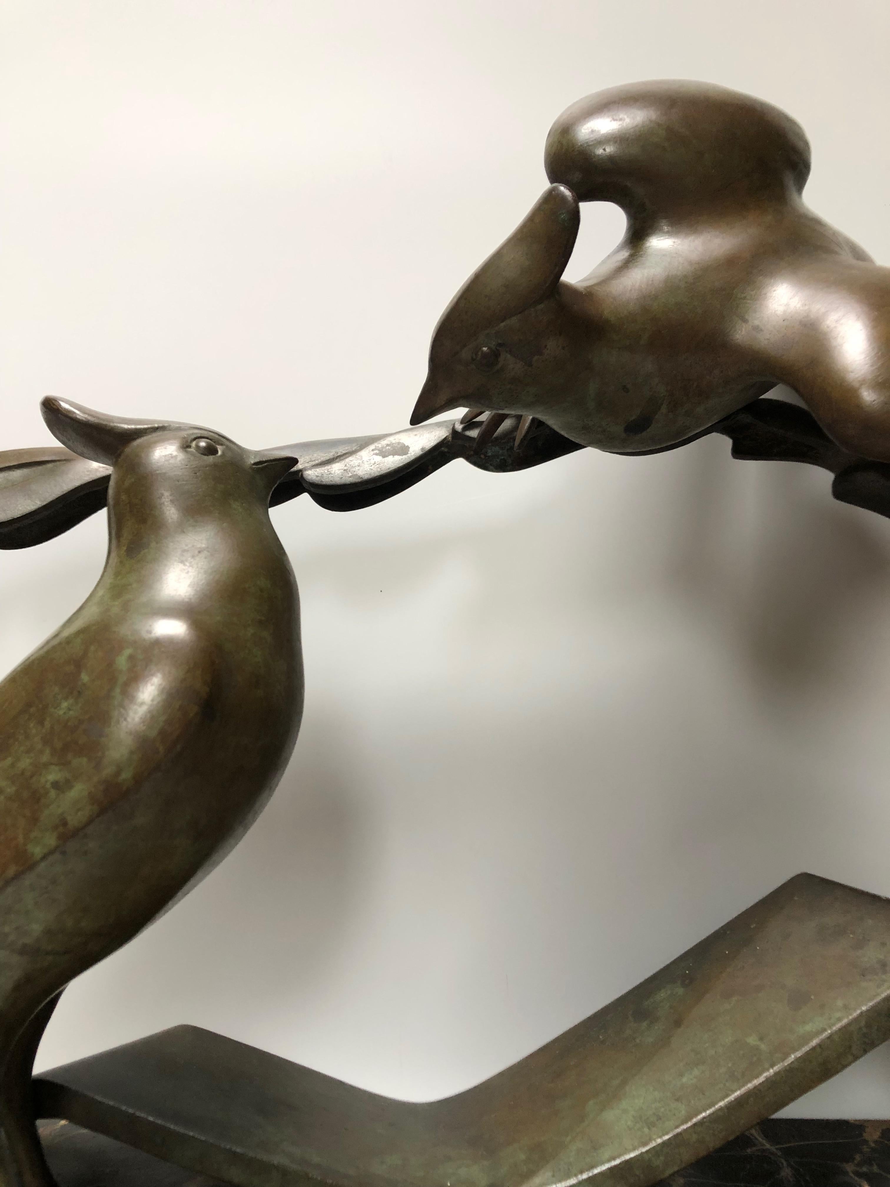 Art Deco Bronze Sculpture Cuckoo Tits Signed M. Guillemard For Sale 7