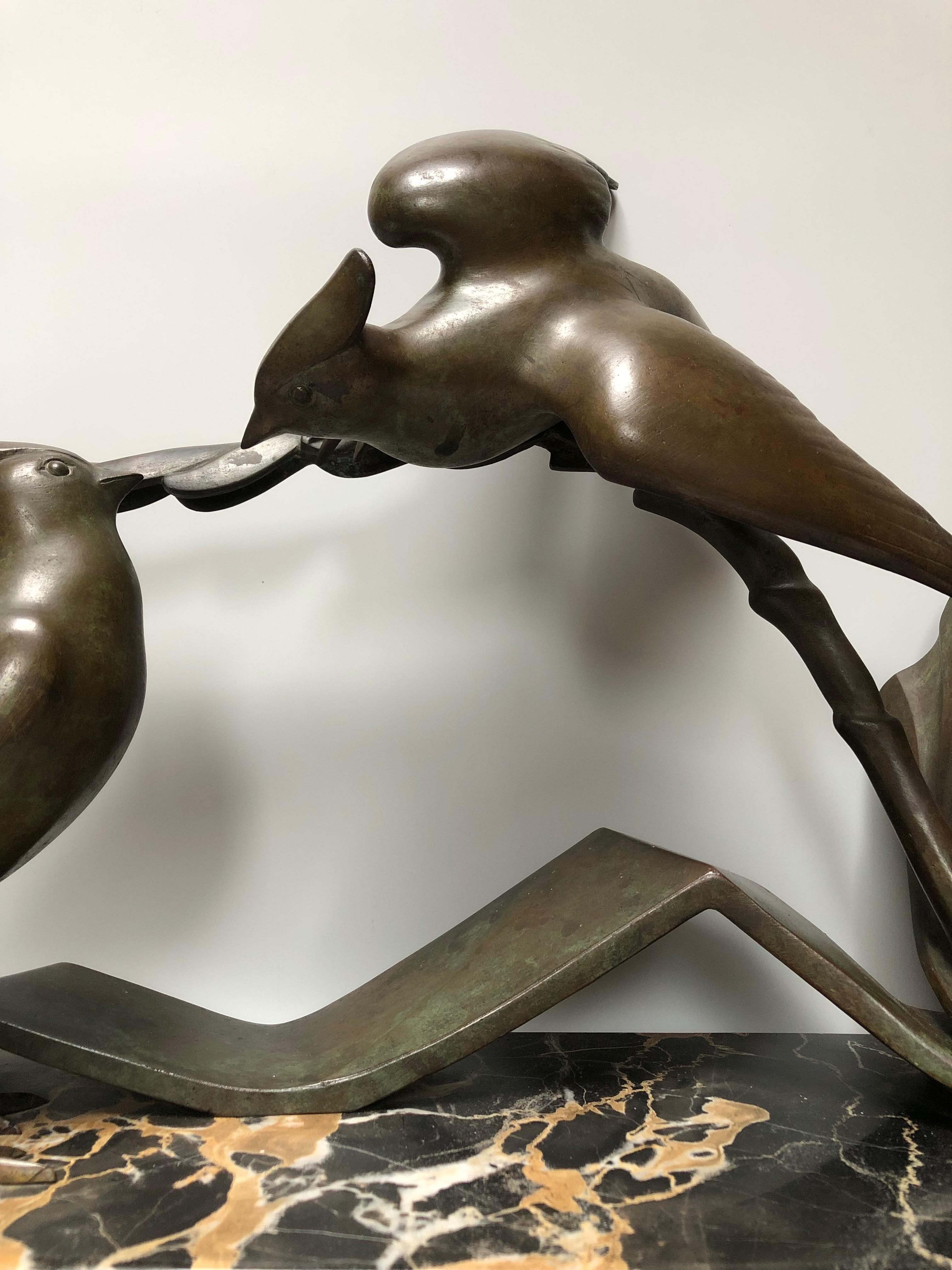 French Art Deco Bronze Sculpture Cuckoo Tits Signed M. Guillemard For Sale