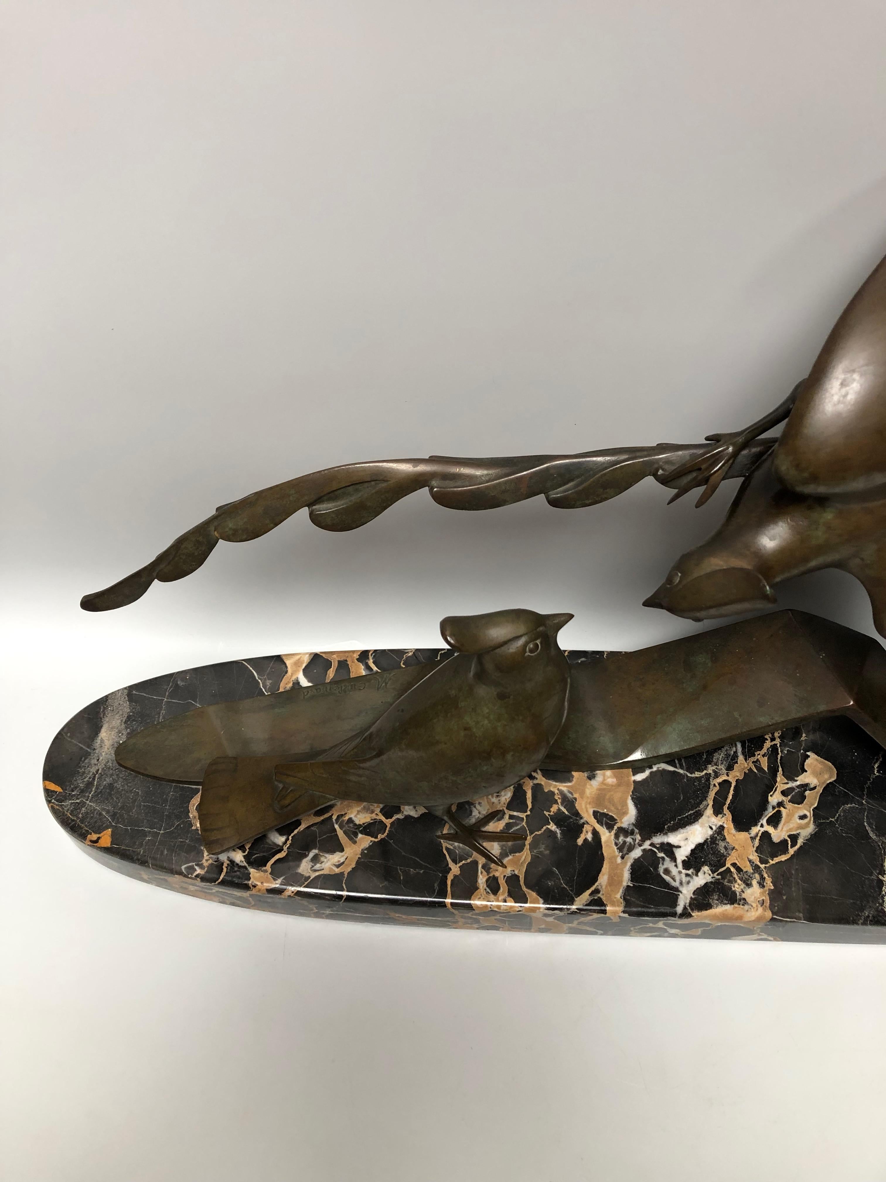 20th Century Art Deco Bronze Sculpture Cuckoo Tits Signed M. Guillemard For Sale
