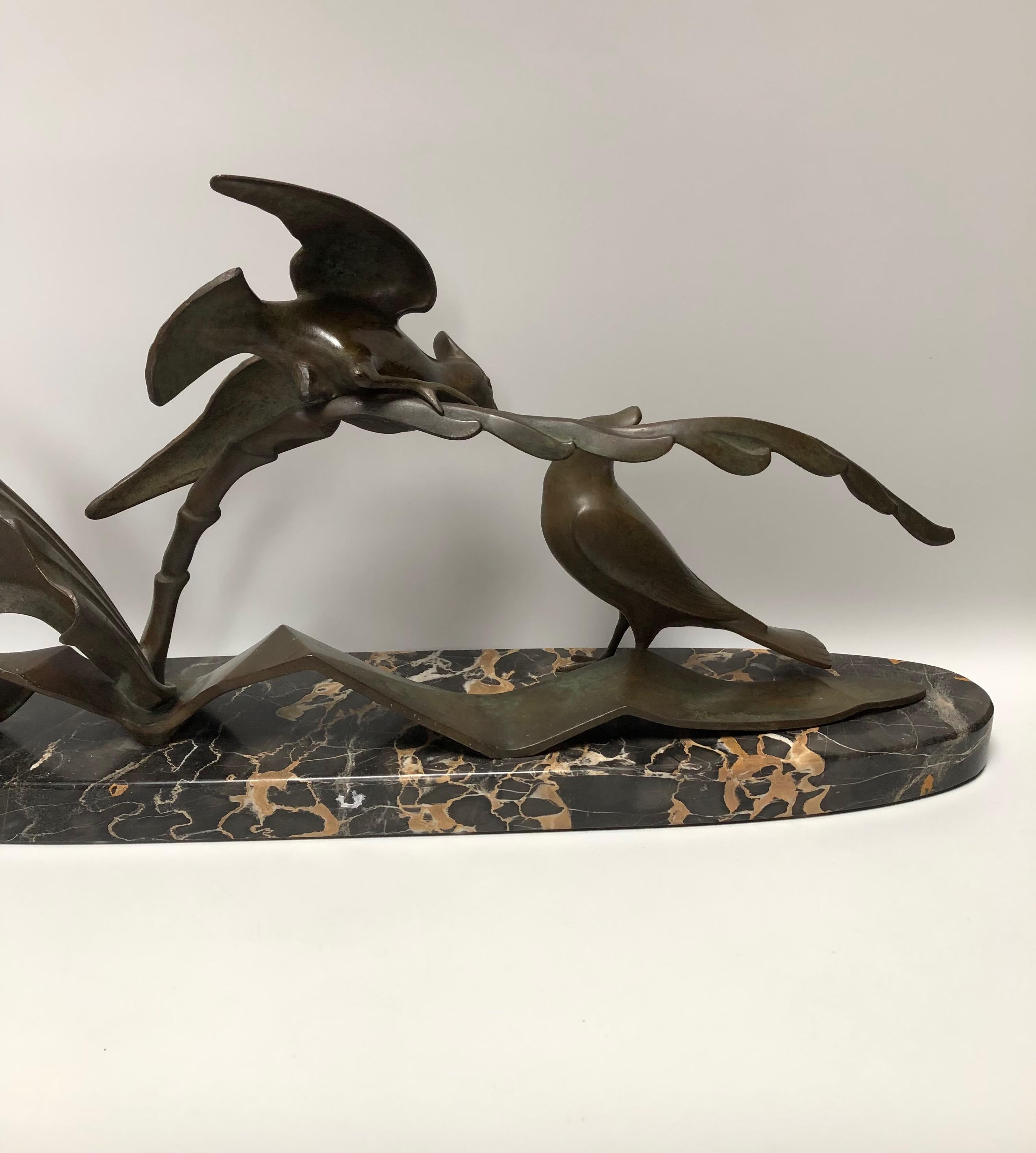 Art Deco Bronze Sculpture Cuckoo Tits Signed M. Guillemard For Sale 3