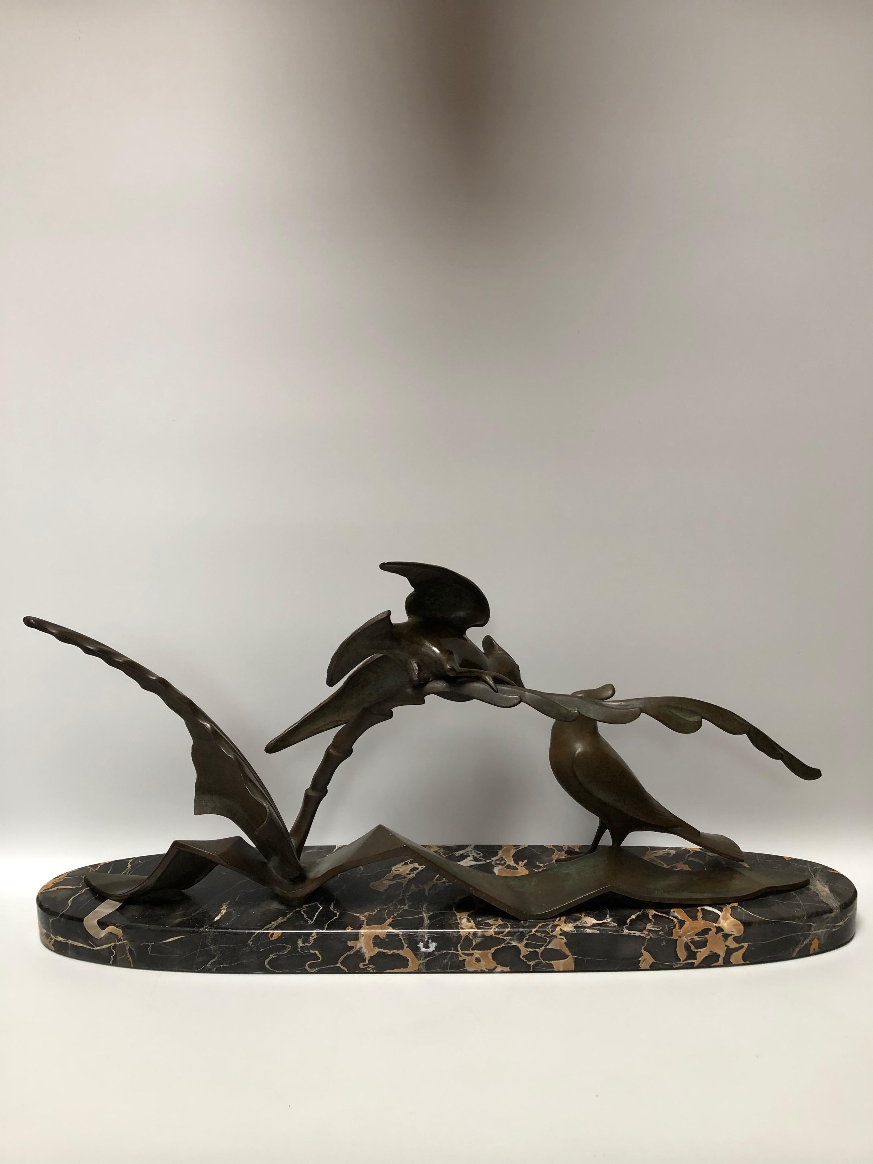 Art Deco Bronze Sculpture Cuckoo Tits Signed M. Guillemard For Sale 4
