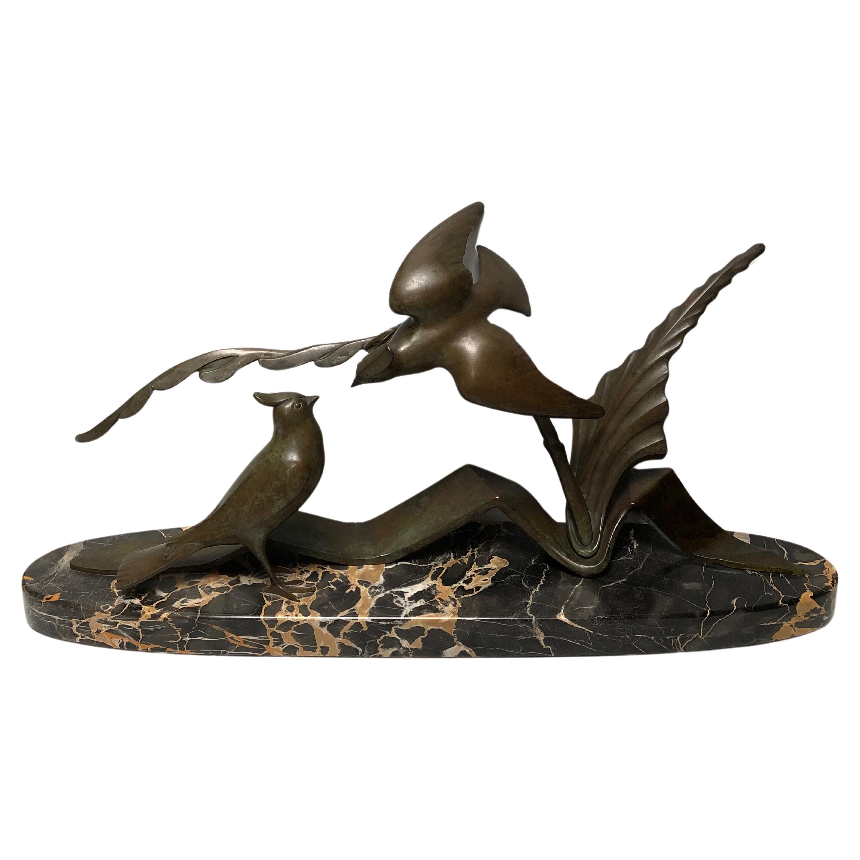 Art Deco Bronze Sculpture Cuckoo Tits Signed M. Guillemard For Sale