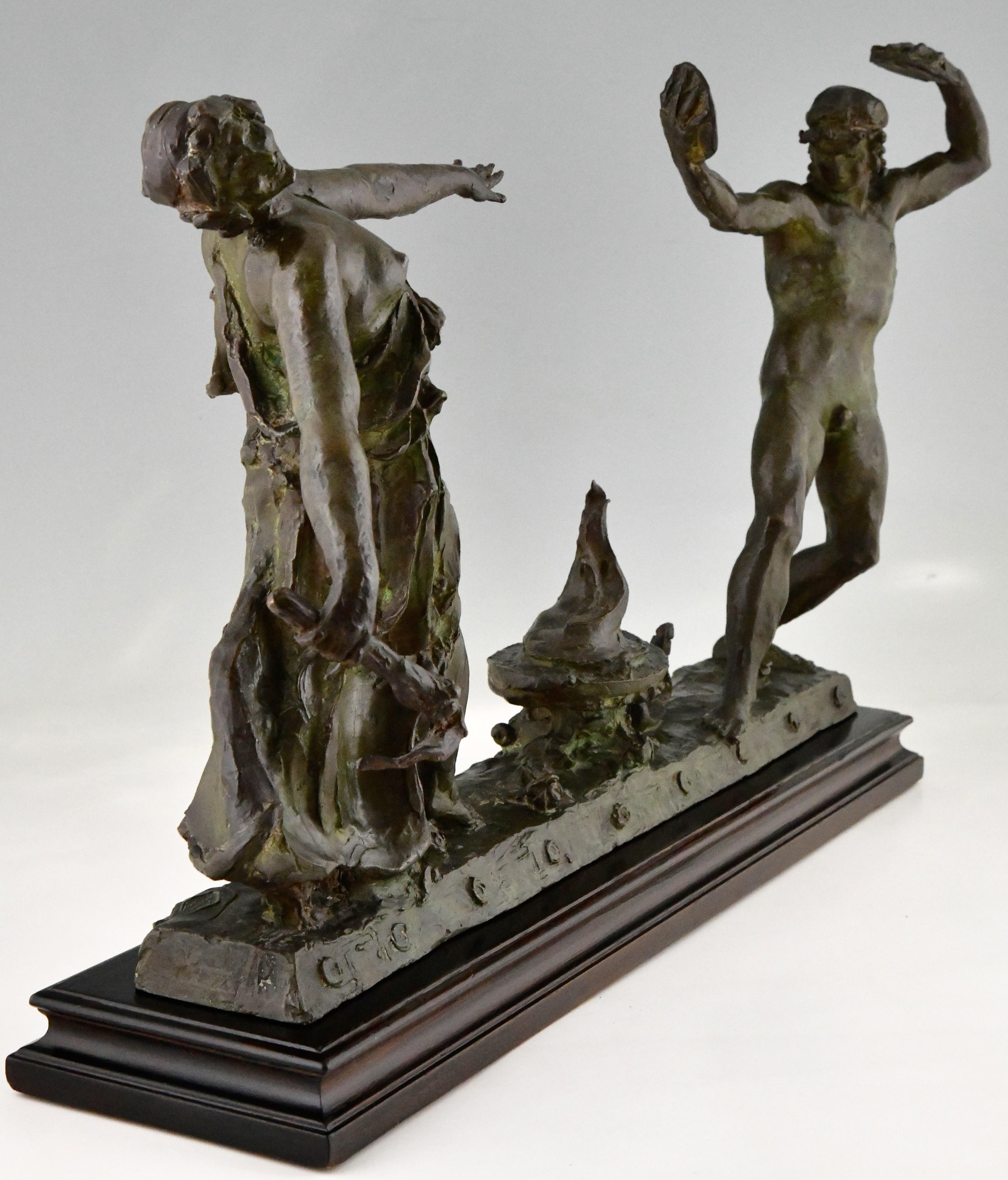 French Art Deco Bronze Sculpture Dance of Fire by Félix Benneteau-Degrois 1920