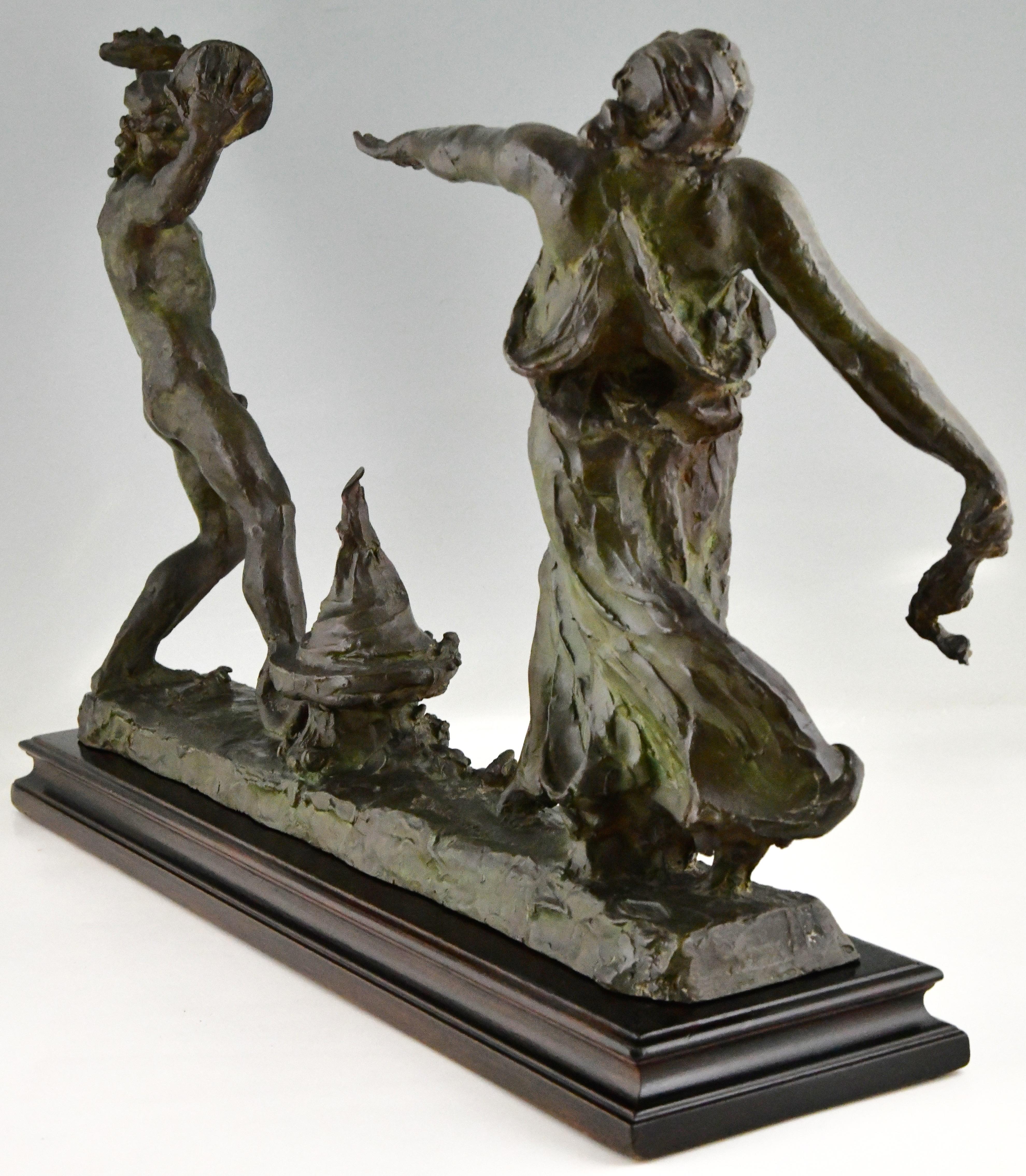 Patinated Art Deco Bronze Sculpture Dance of Fire by Félix Benneteau-Degrois 1920