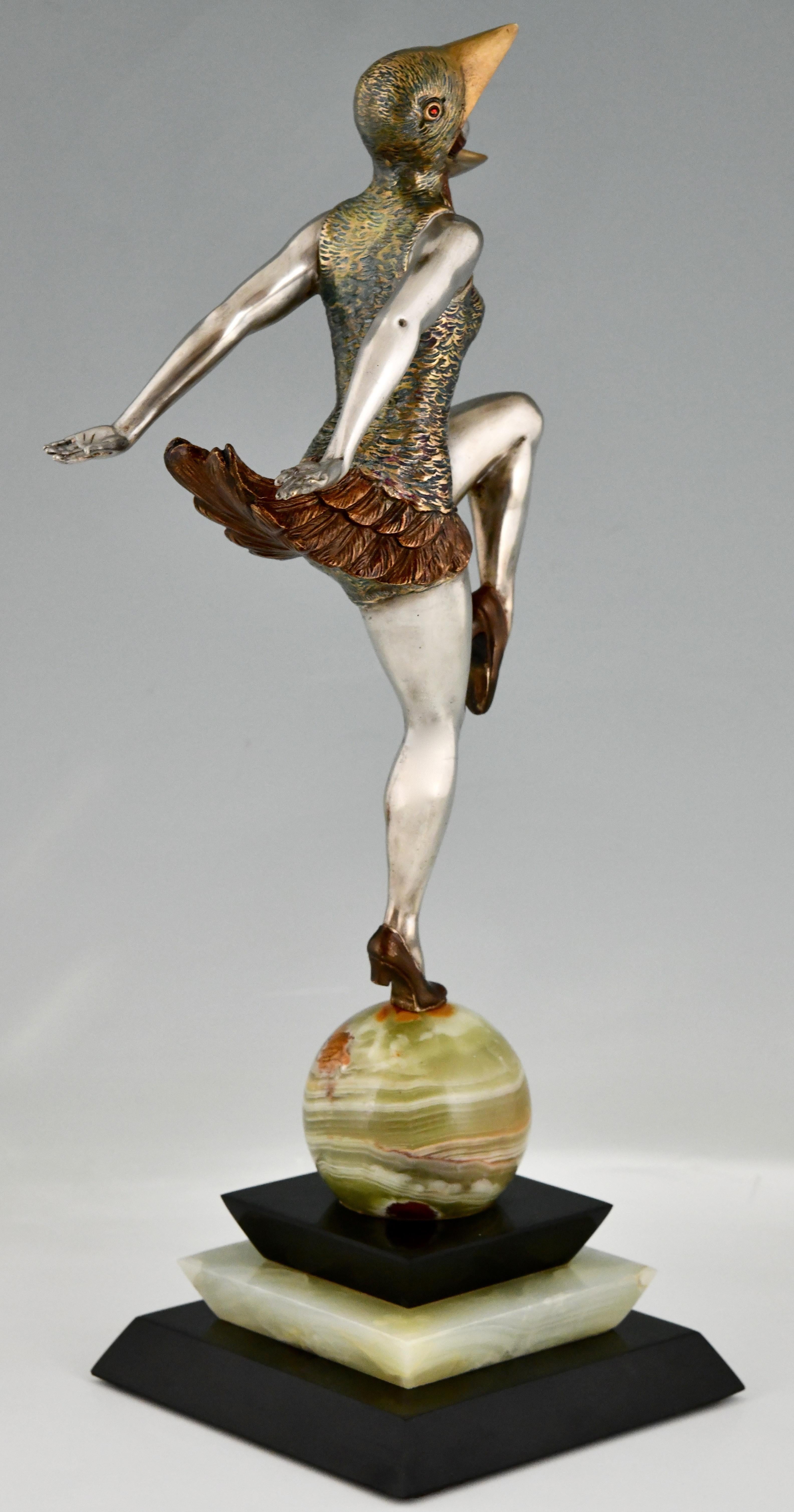 Art Deco Bronze Sculpture Dancer in Bird Costume by Enrique Molins Balleste 1925 5