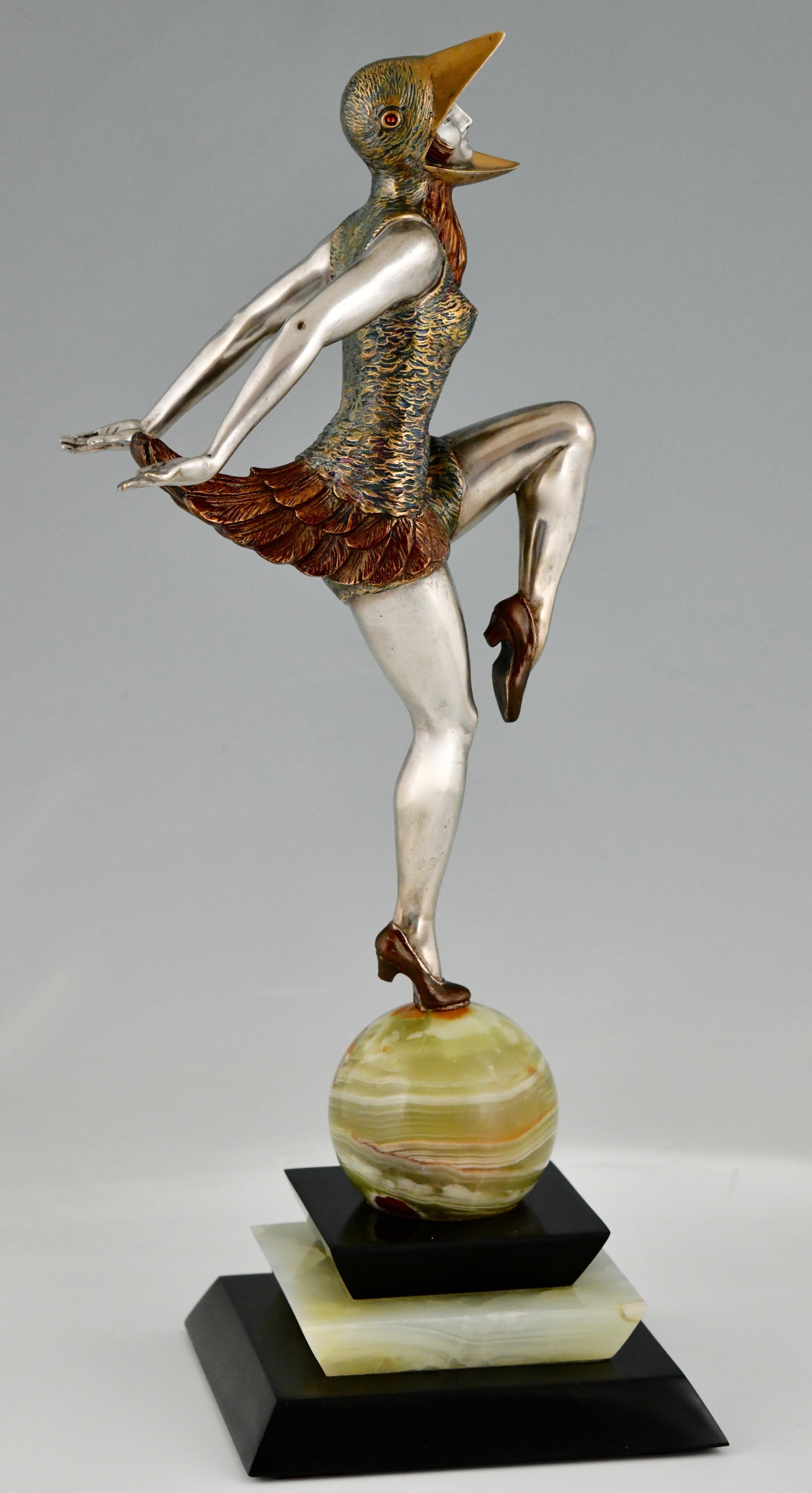 Art Deco Bronze Sculpture Dancer in Bird Costume by Enrique Molins Balleste 1925 6