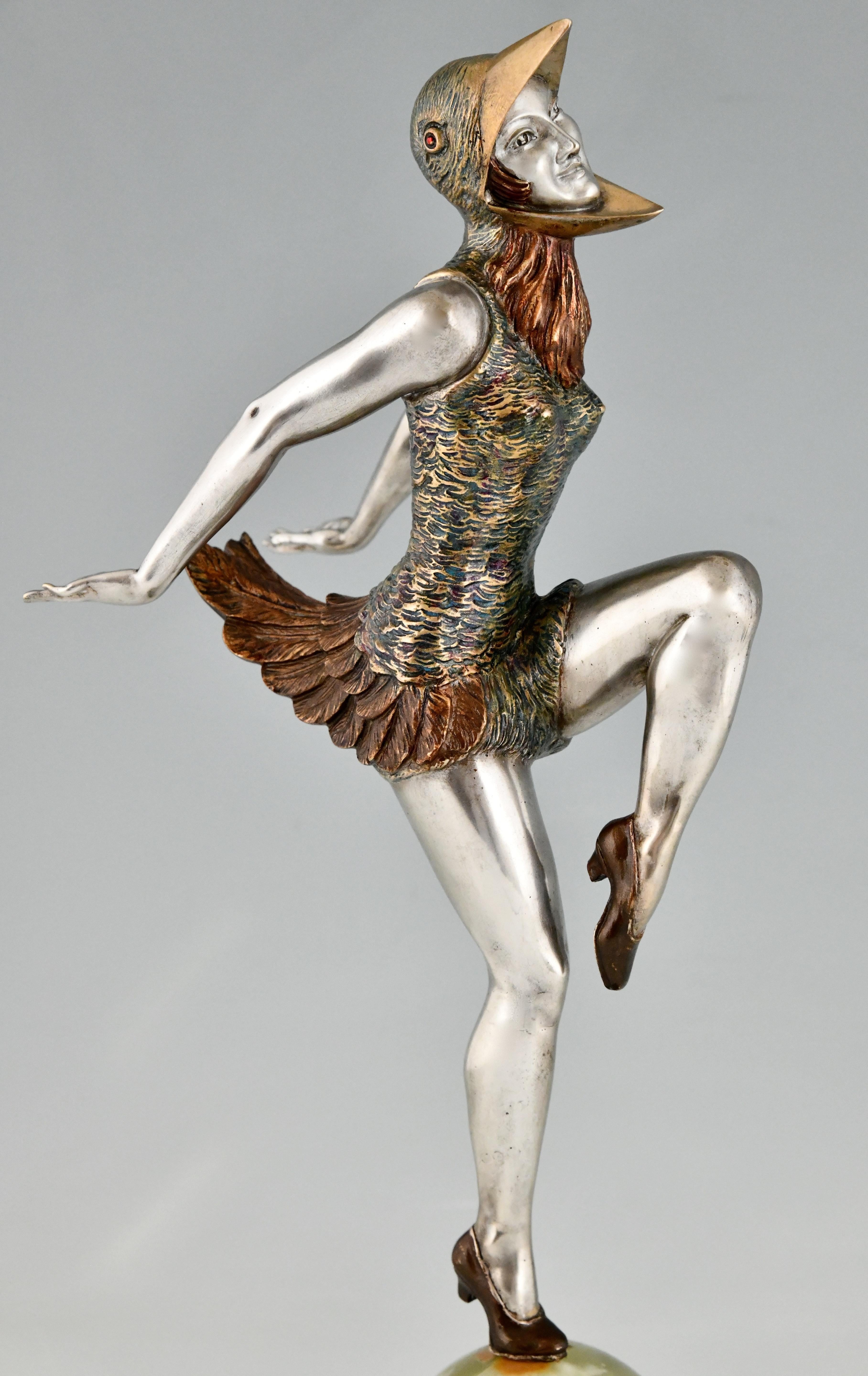 Art Deco Bronze Sculpture Dancer in Bird Costume by Enrique Molins Balleste 1925 7