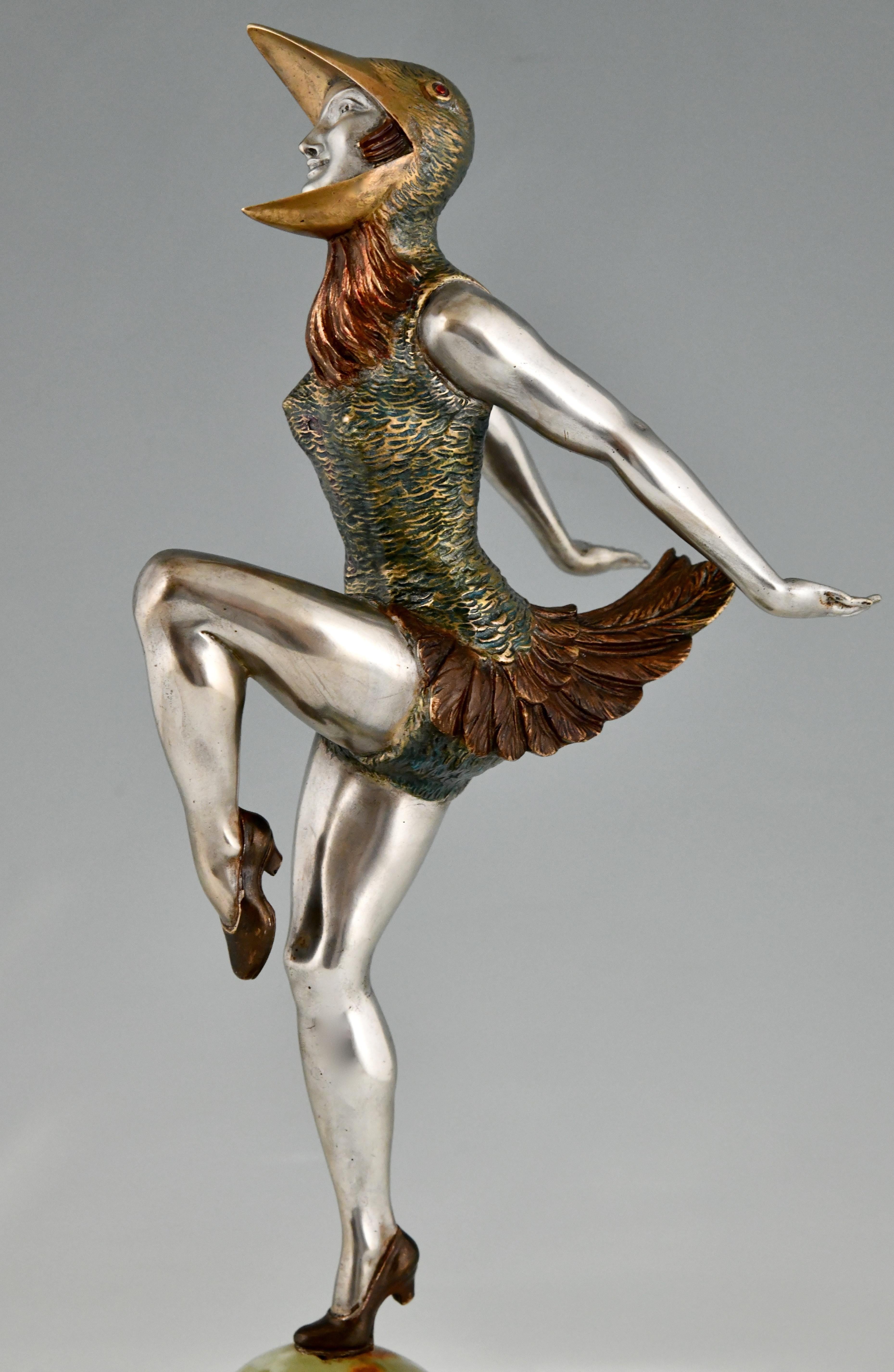Art Deco Bronze Sculpture Dancer in Bird Costume by Enrique Molins Balleste 1925 8