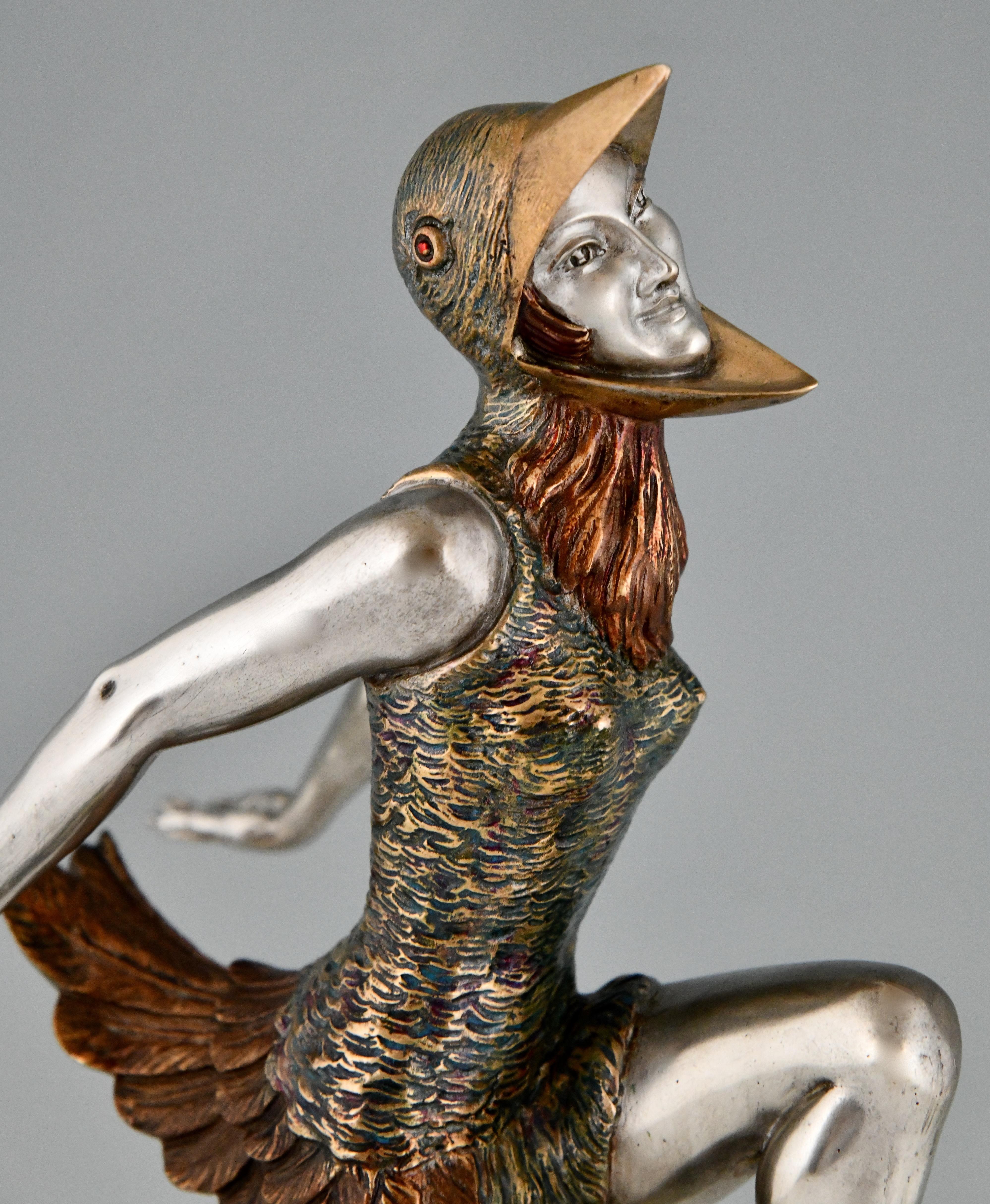 Art Deco Bronze Sculpture Dancer in Bird Costume by Enrique Molins Balleste 1925 9