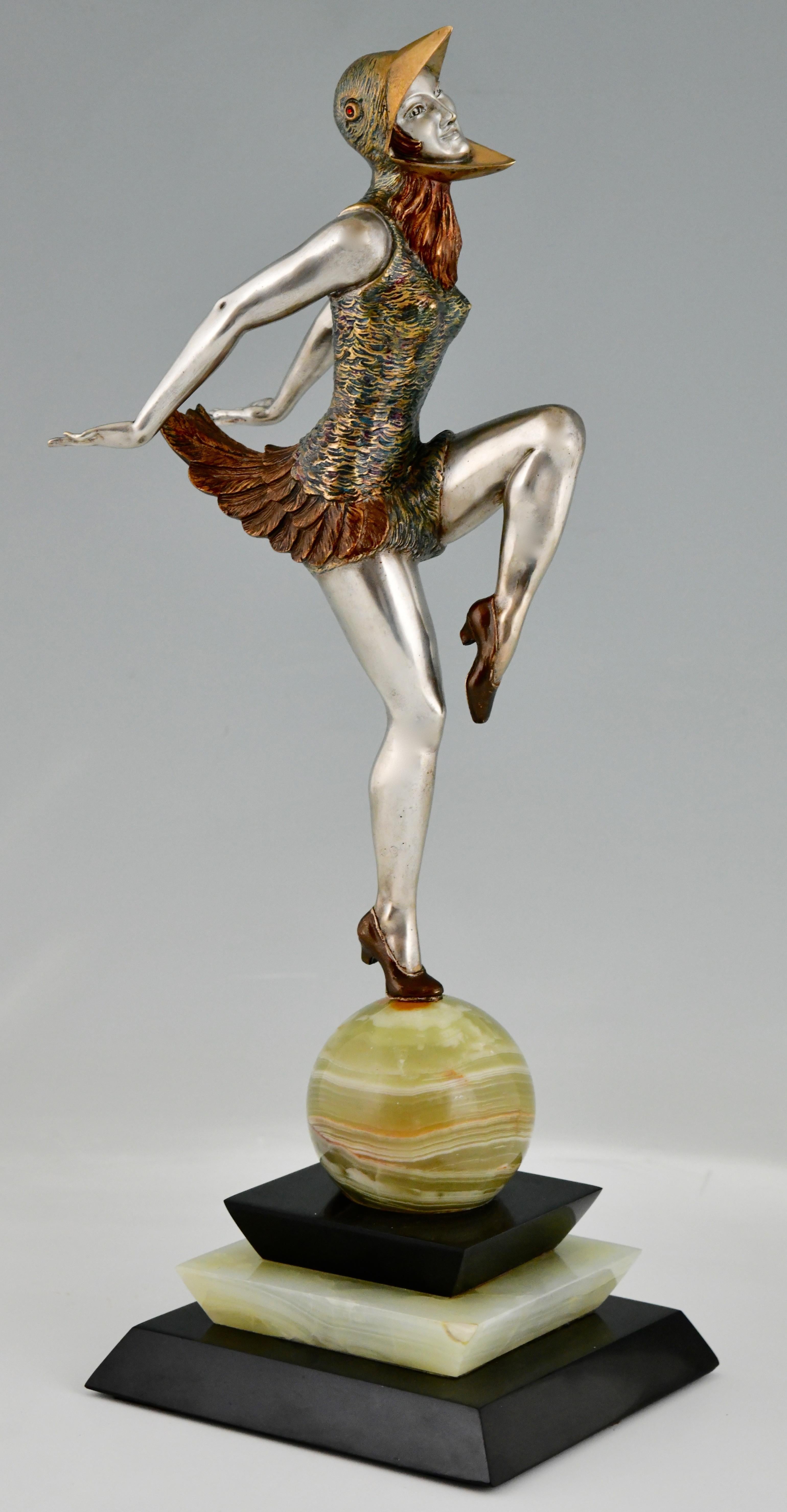 French Art Deco Bronze Sculpture Dancer in Bird Costume by Enrique Molins Balleste 1925