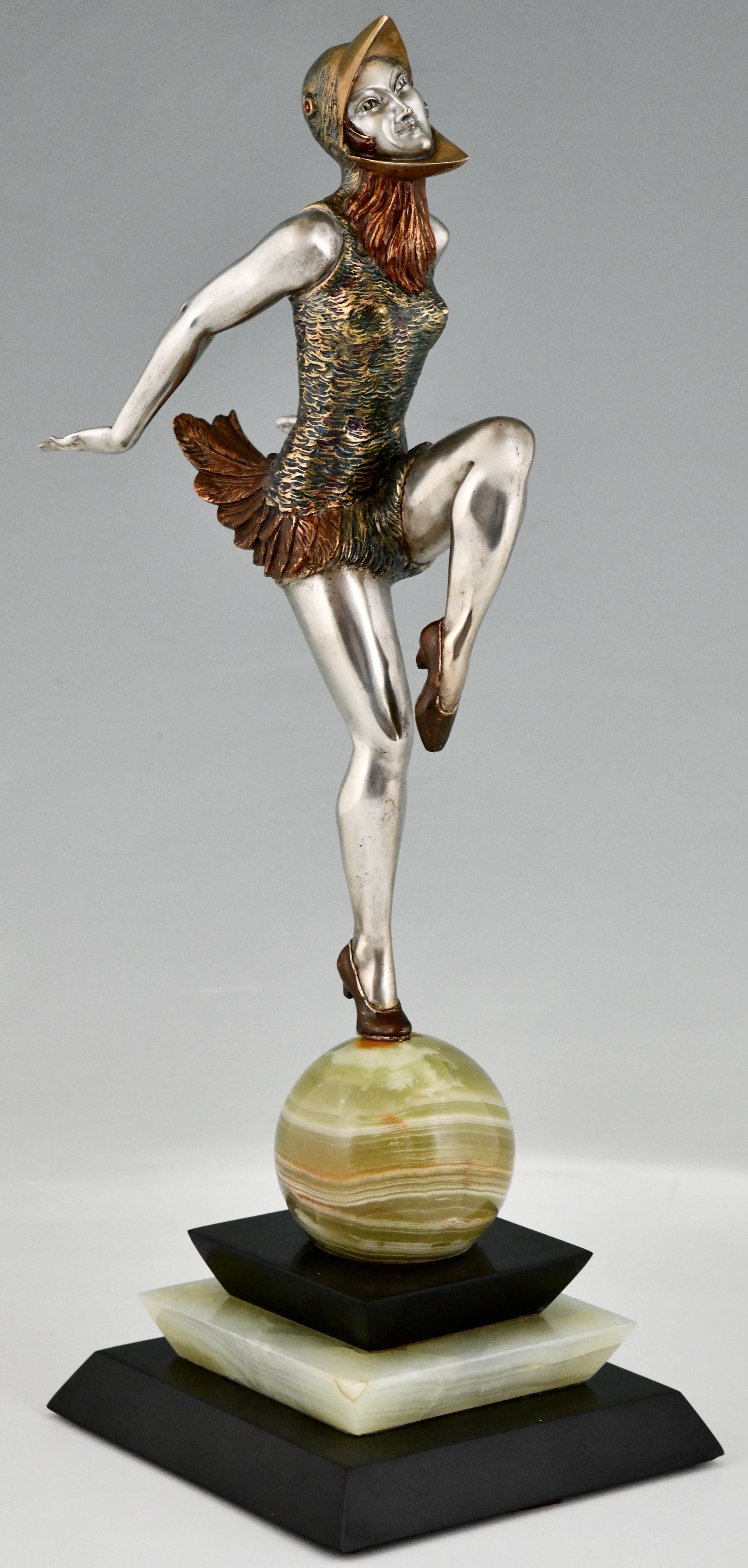 Patinated Art Deco Bronze Sculpture Dancer in Bird Costume by Enrique Molins Balleste 1925
