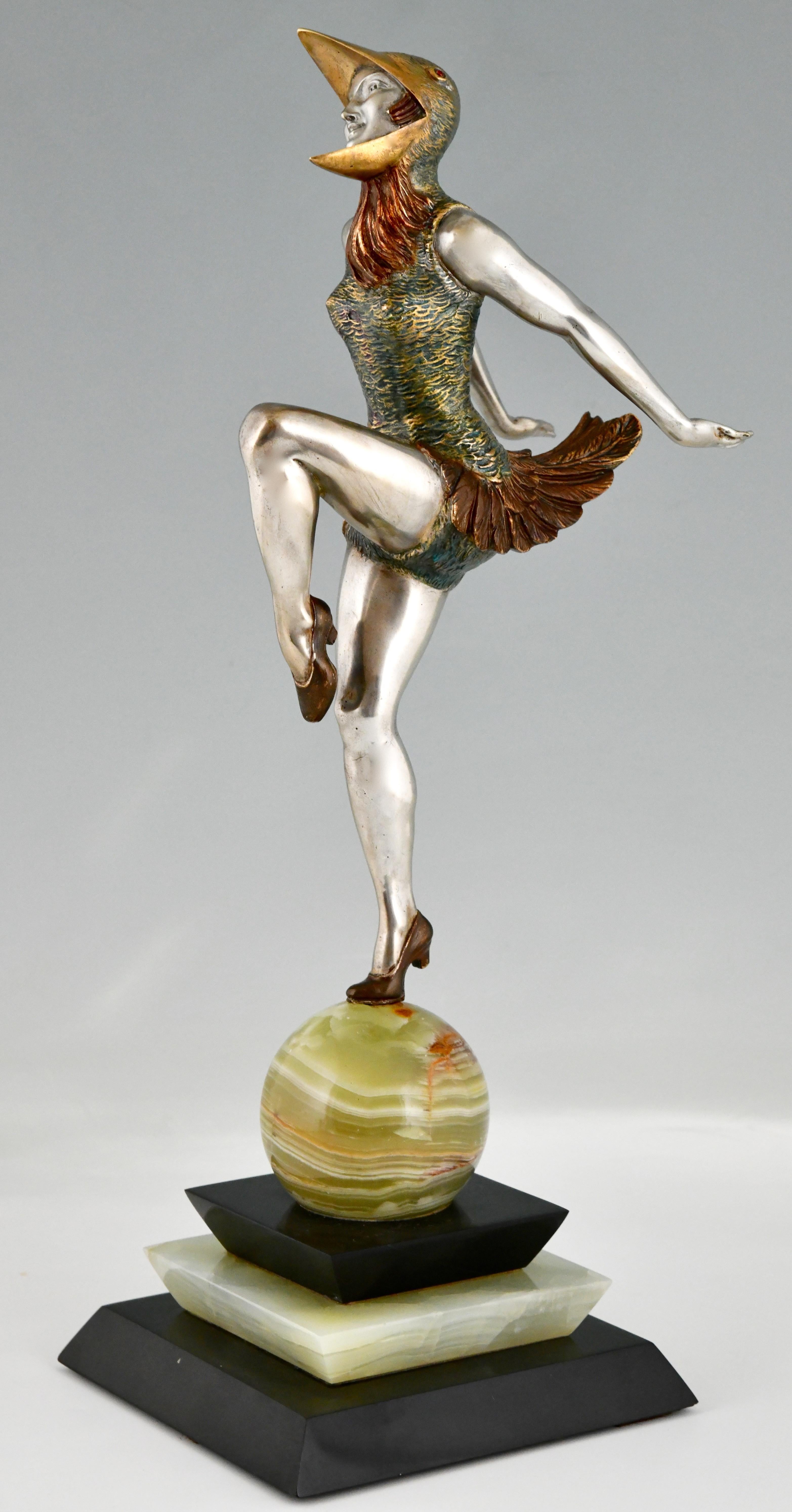 Early 20th Century Art Deco Bronze Sculpture Dancer in Bird Costume by Enrique Molins Balleste 1925