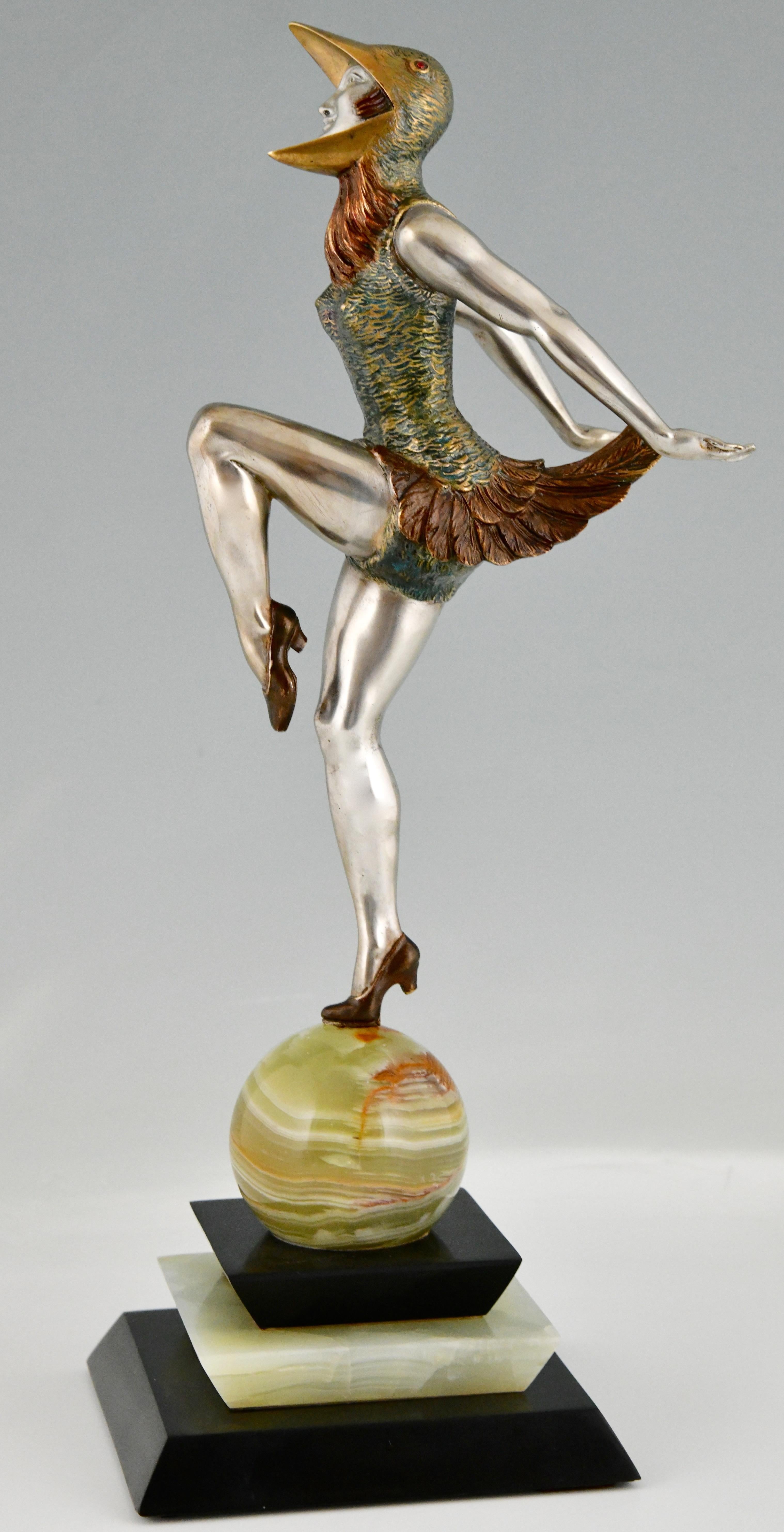 Art Deco Bronze Sculpture Dancer in Bird Costume by Enrique Molins Balleste 1925 1