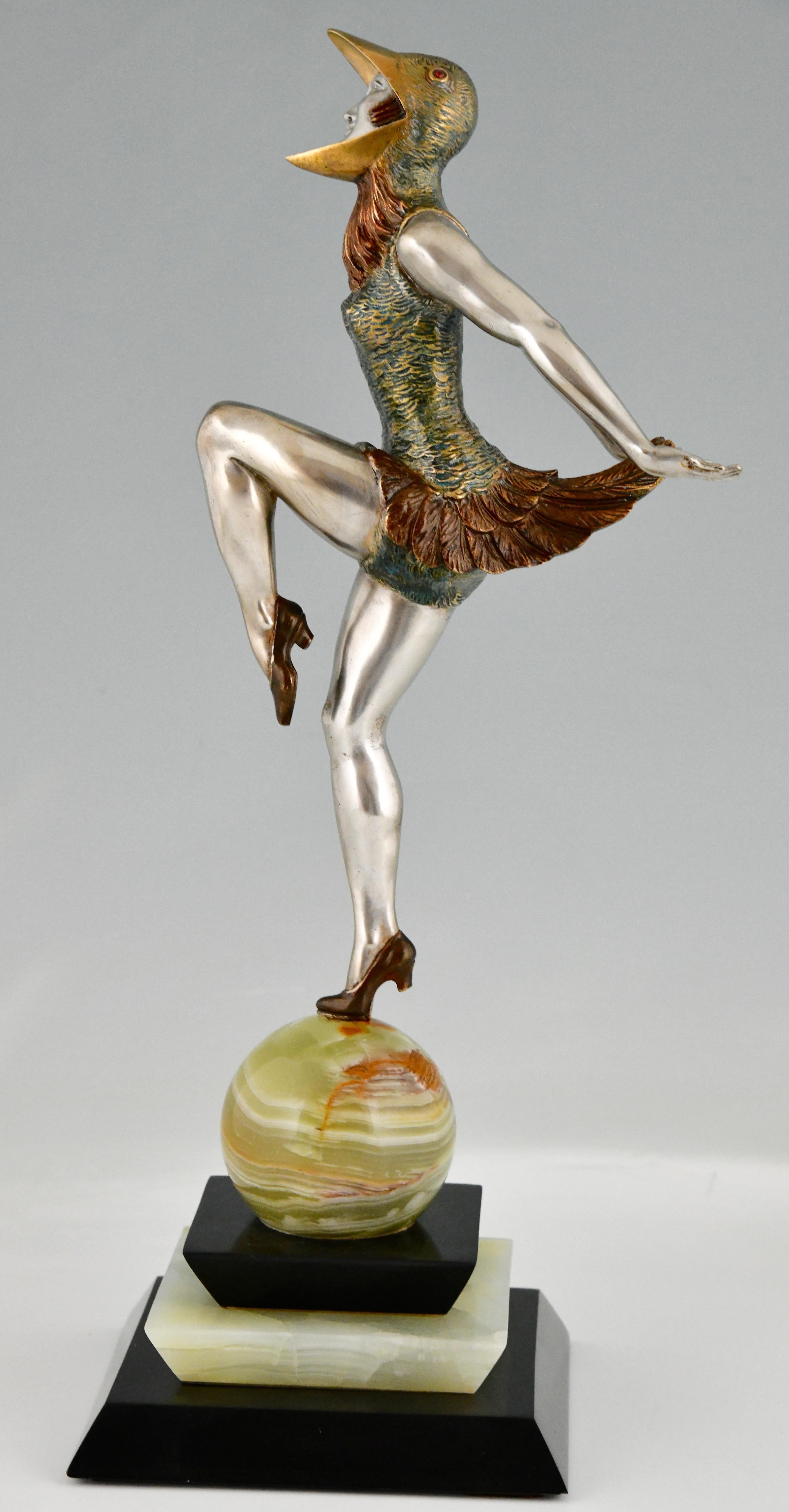 Art Deco Bronze Sculpture Dancer in Bird Costume by Enrique Molins Balleste 1925 2