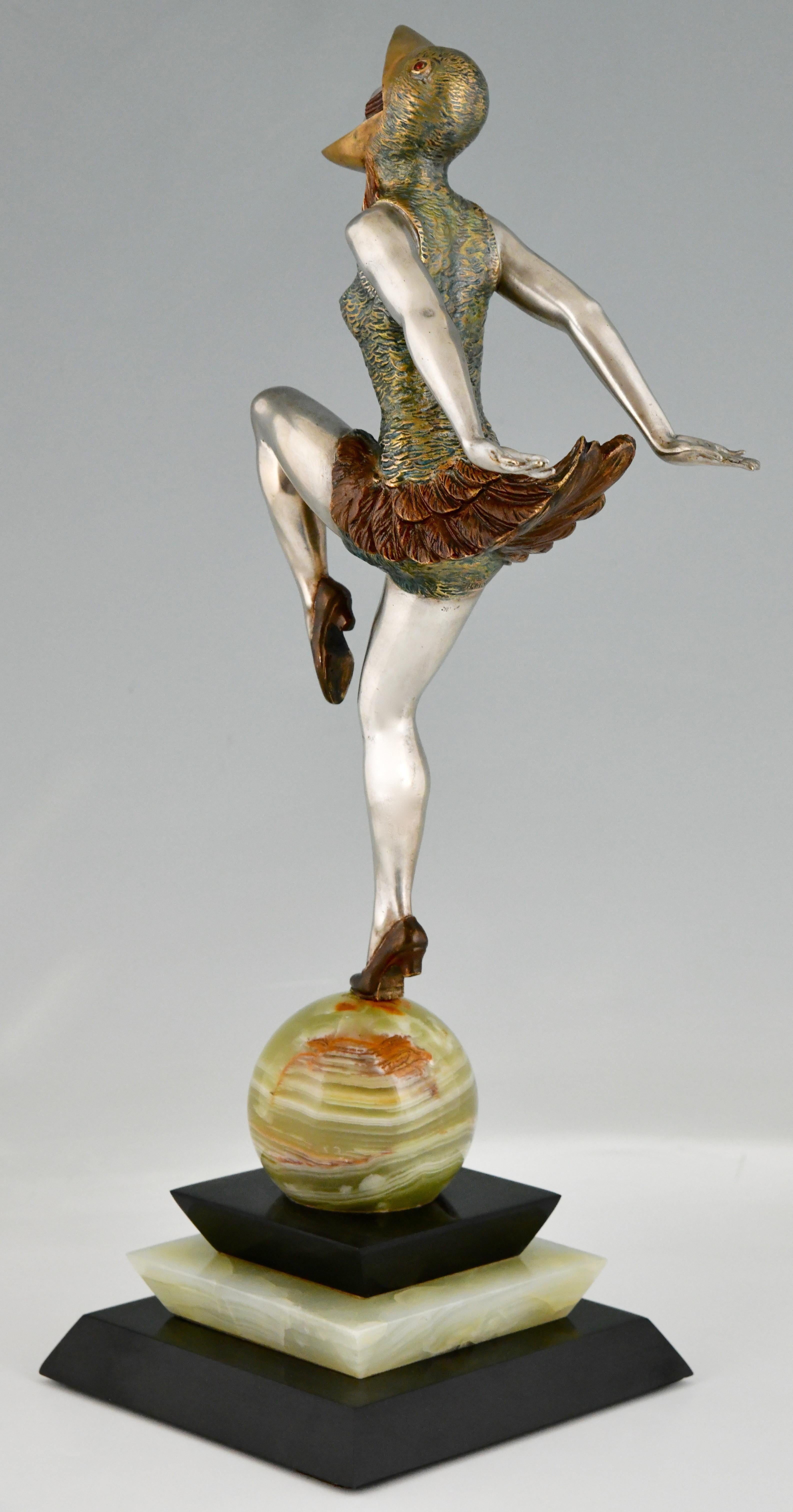 Art Deco Bronze Sculpture Dancer in Bird Costume by Enrique Molins Balleste 1925 3