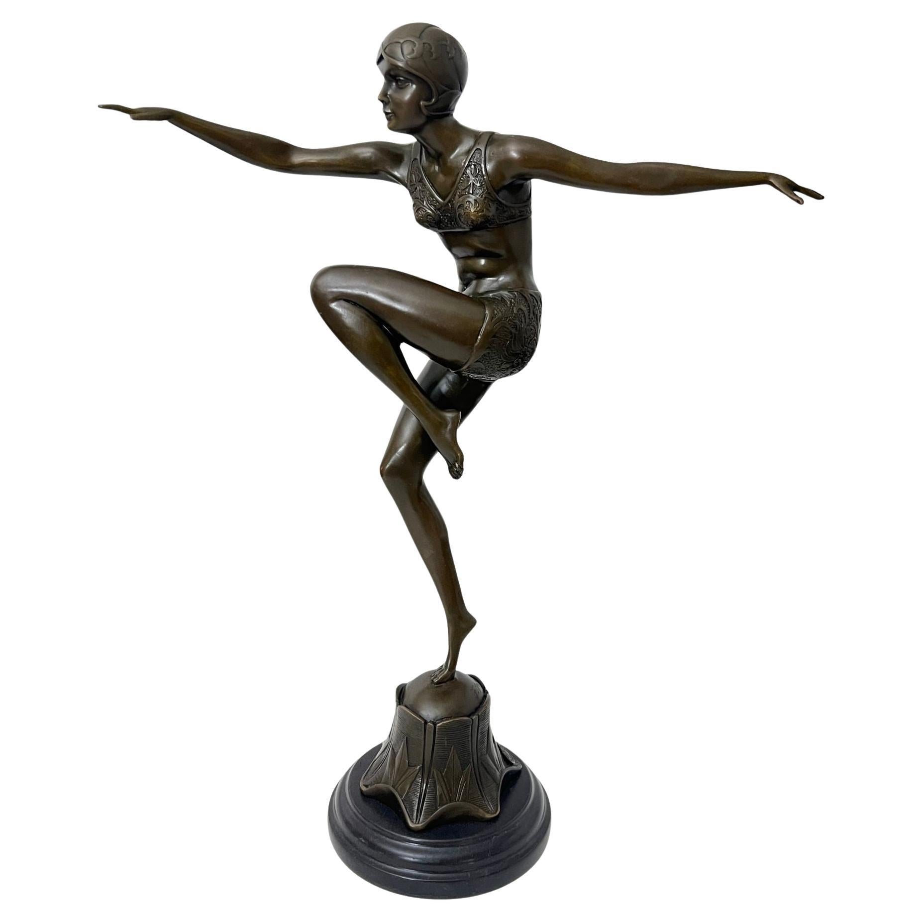 Art Deco Bronze Sculpture, Dancer with Bonnet, Signed ‚Preiss‘, Germany, 20th C. For Sale